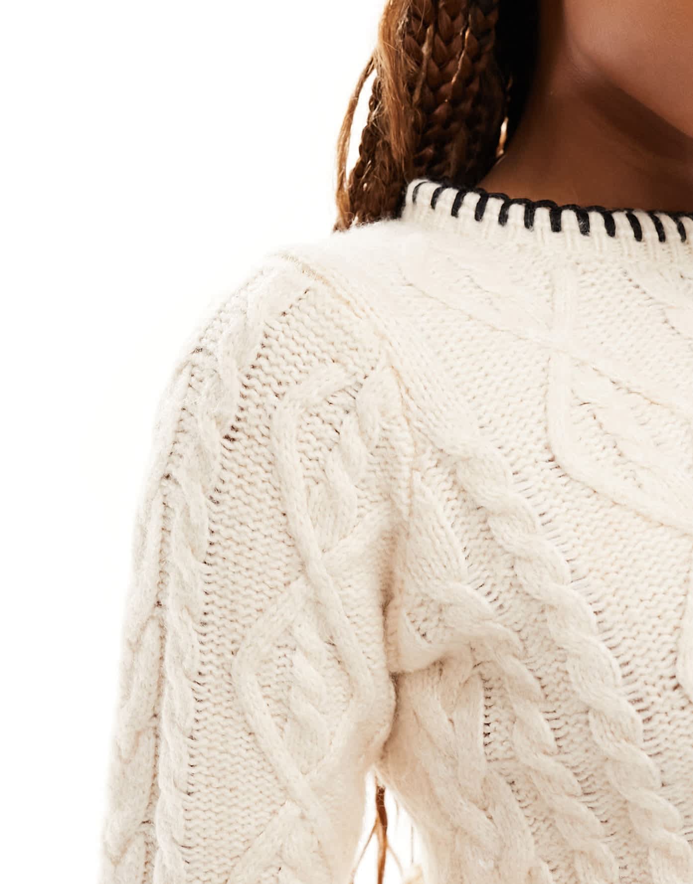 Mango cable knit jumper with stitch neckline in white - ASOS Sample Sale