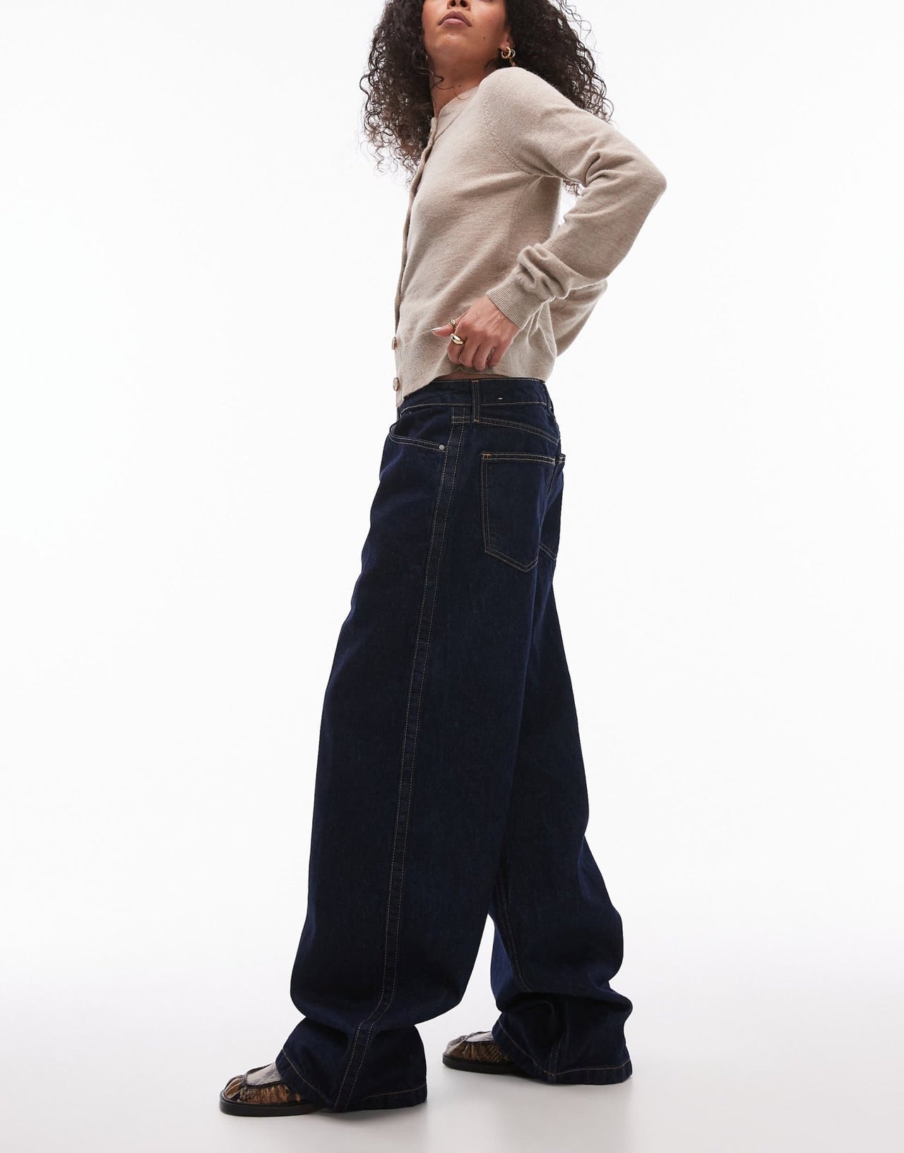 Mango Capsule Brigitte straight leg rigid denim jeans in dark blue - ASOS Sample Sale