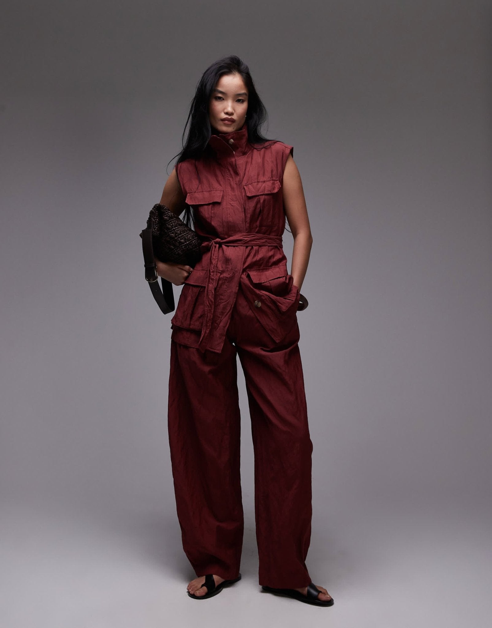 Mango capsule crushed texture longline sleeveless shirt in dark red - ASOS Sample Sale