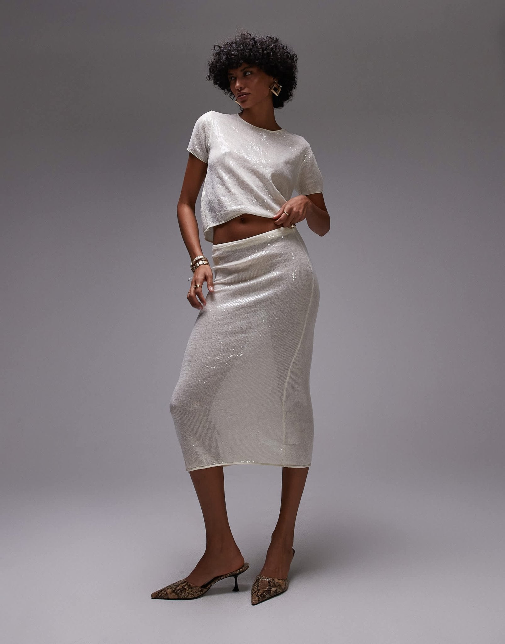 Mango capsule embellished midi skirt co-ord in oyster - ASOS Sample Sale