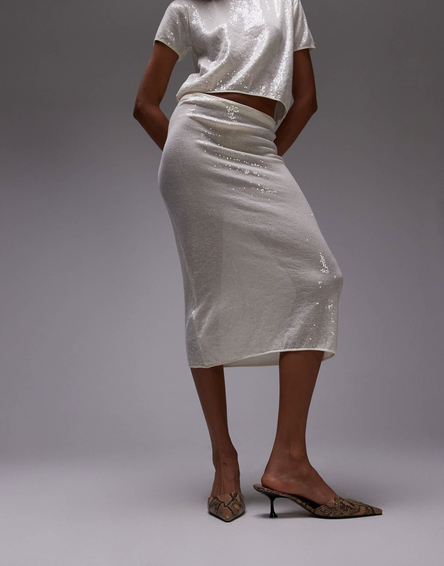 Mango capsule embellished midi skirt co-ord in oyster - ASOS Sample Sale
