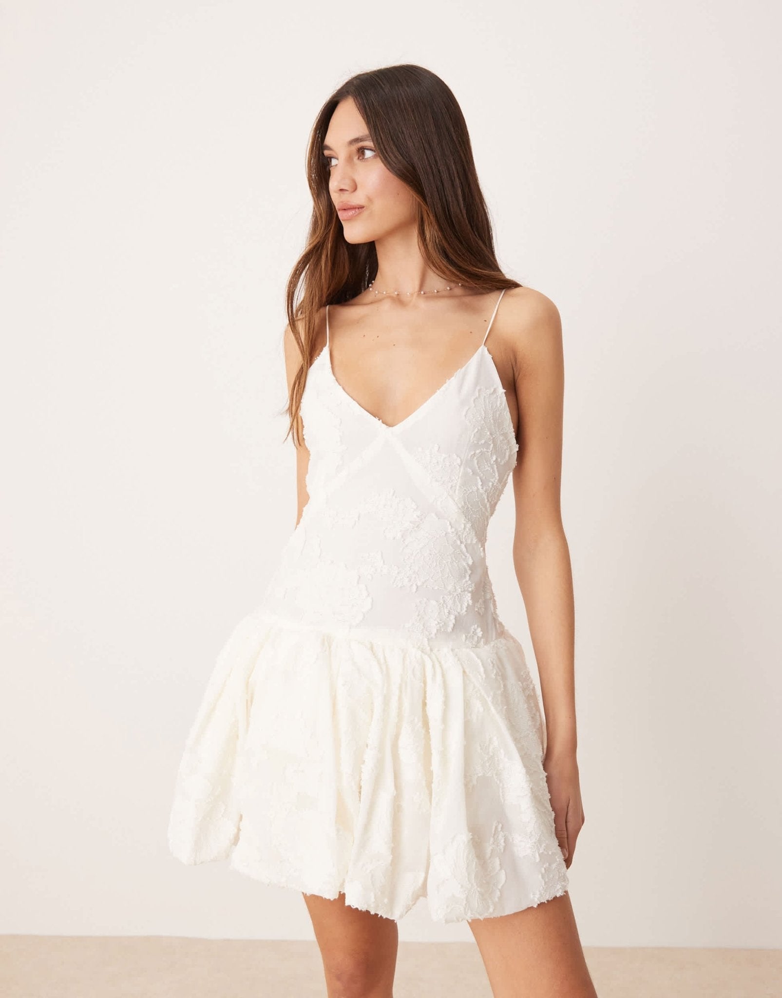 Mango capsule embroidered mini dress with puffball hem in white - ASOS Sample Sale