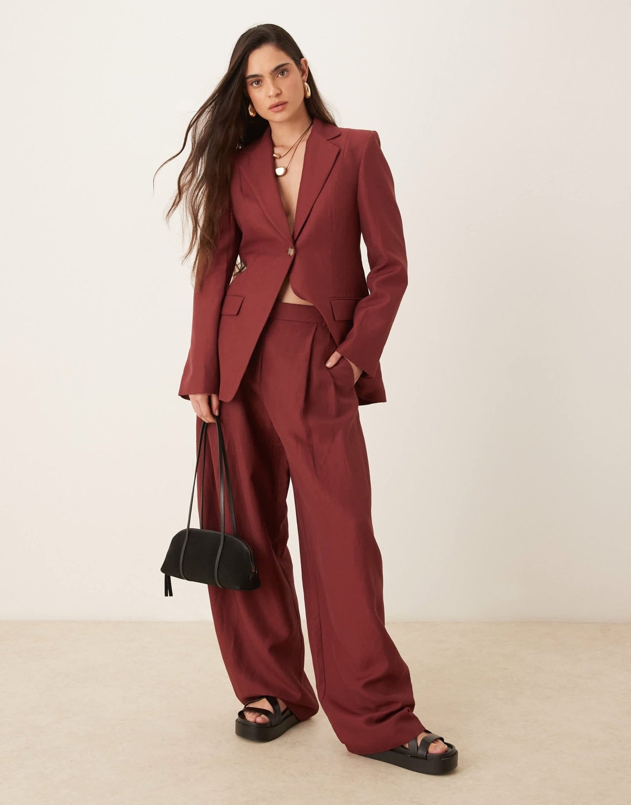 Mango capsule linen mix wide leg trouser co-ord in wine - ASOS Sample Sale