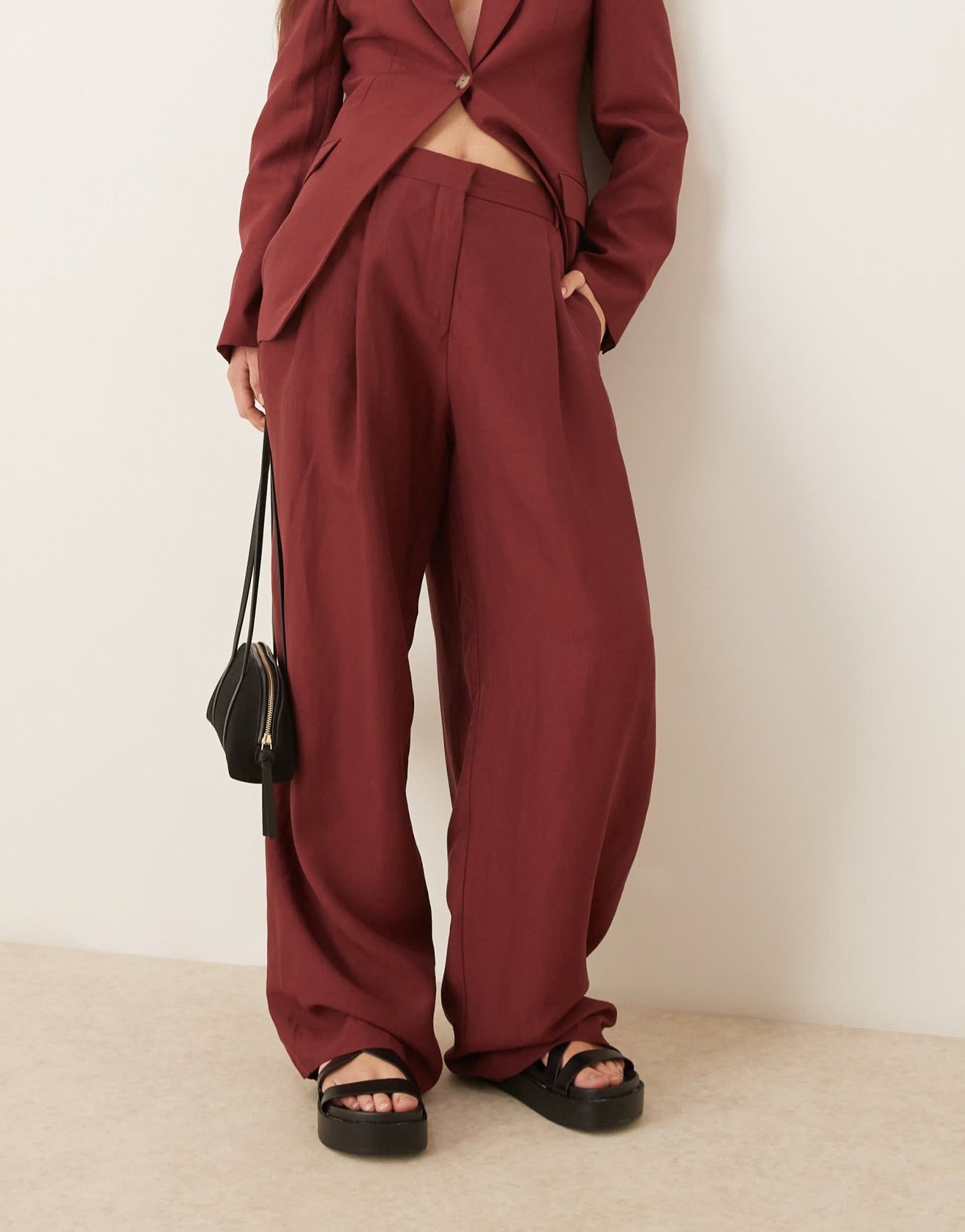 Mango capsule linen mix wide leg trouser co-ord in wine - ASOS Sample Sale