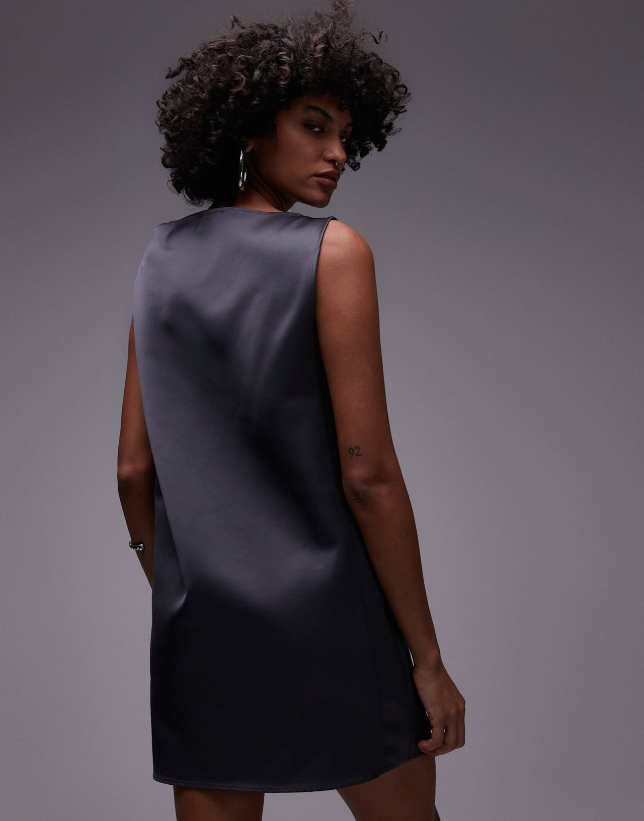 Mango Capsule mini satin dress in mid grey - ASOS Sample Sale