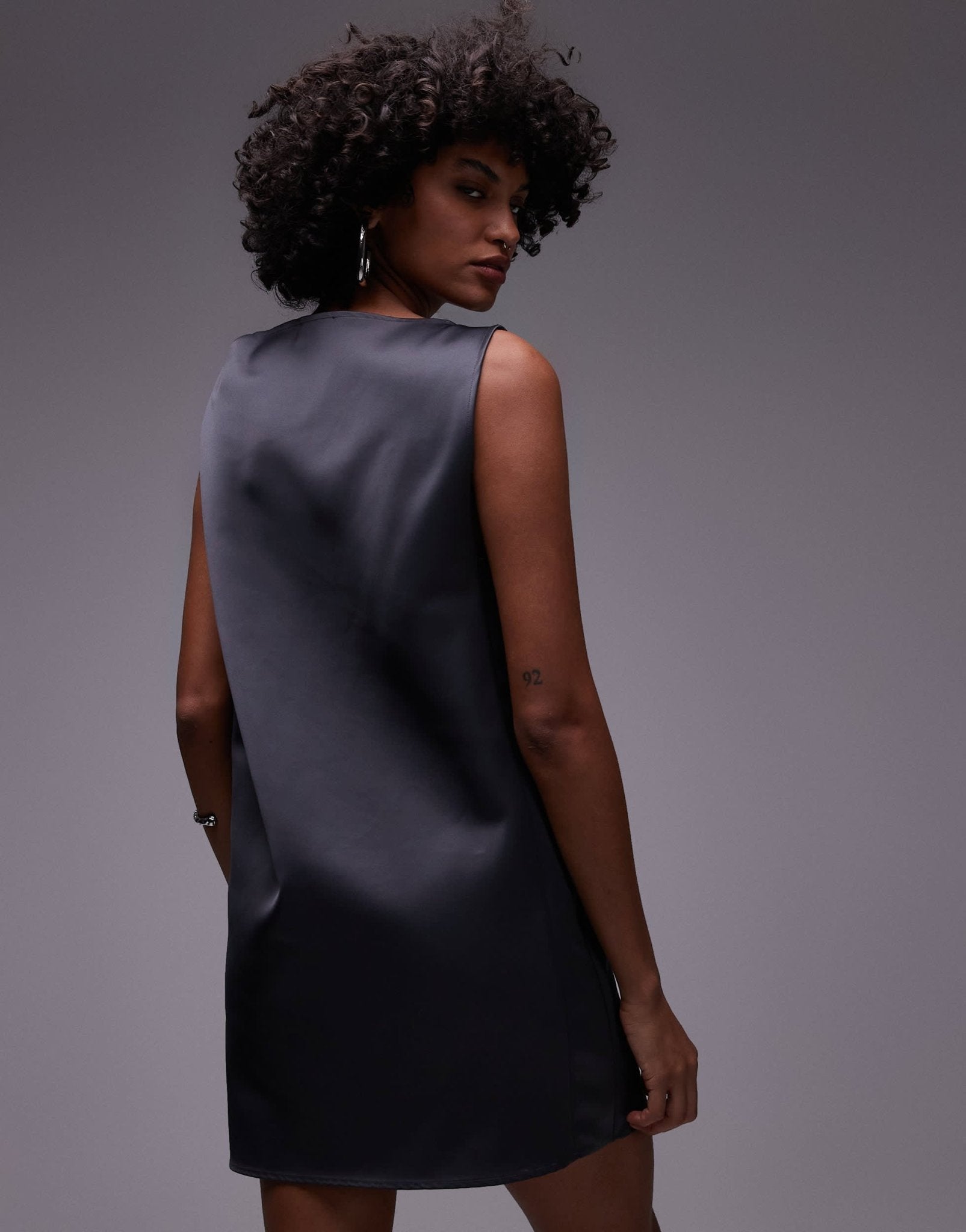Mango Capsule mini satin dress in mid grey - ASOS Sample Sale