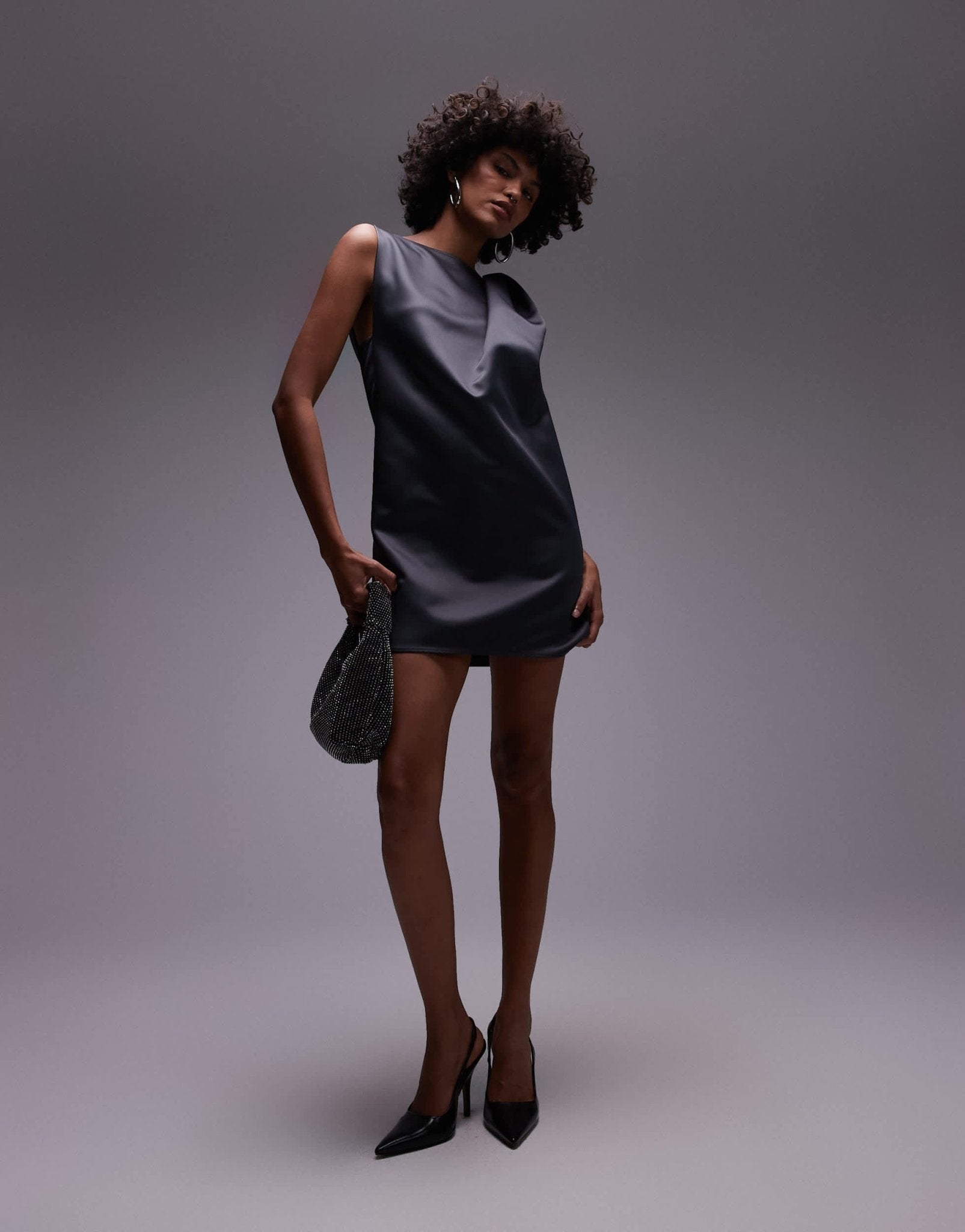 Mango Capsule mini satin dress in mid grey - ASOS Sample Sale
