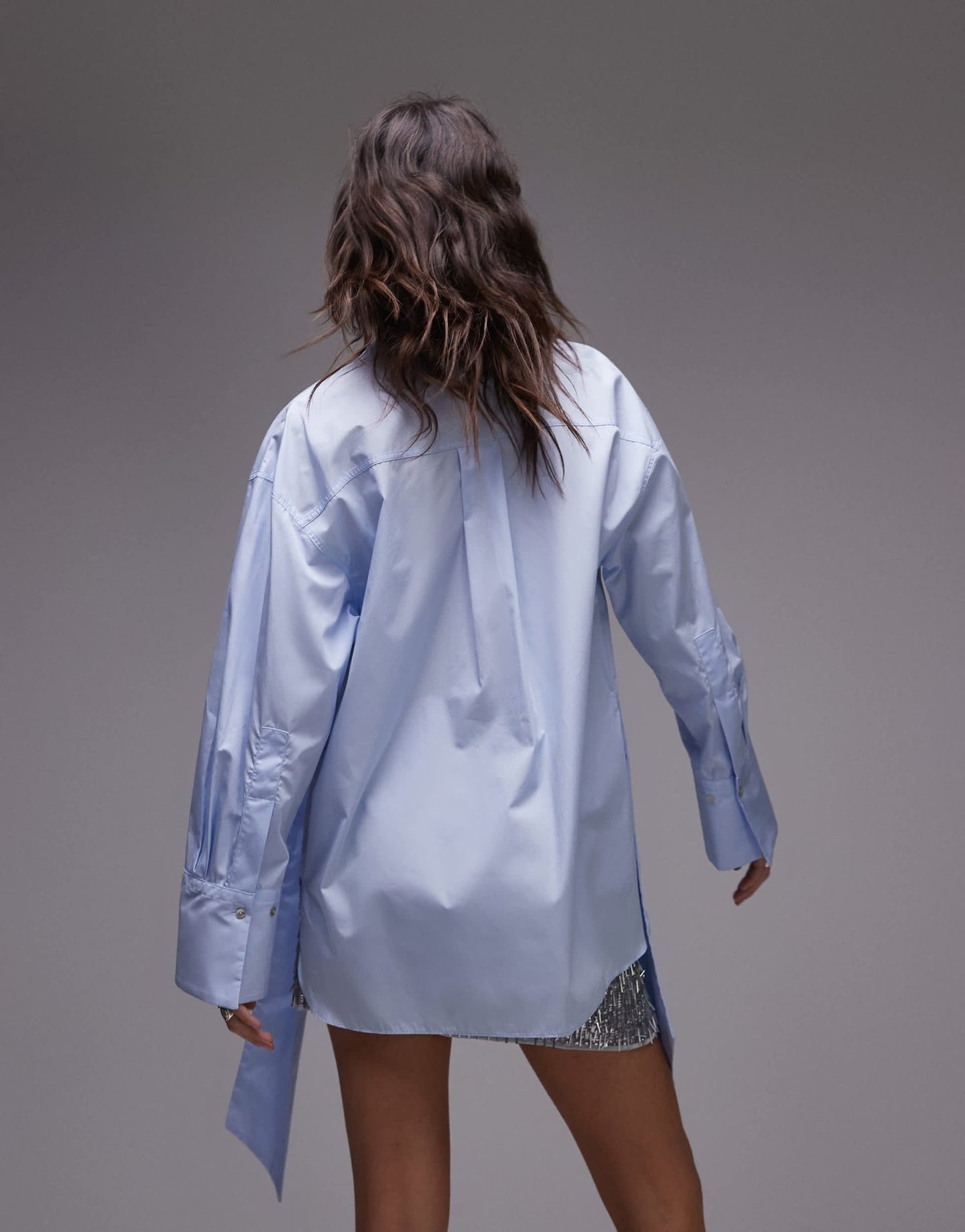 Mango Capsule neck tie longline relaxed shirt in light blue - ASOS Sample Sale
