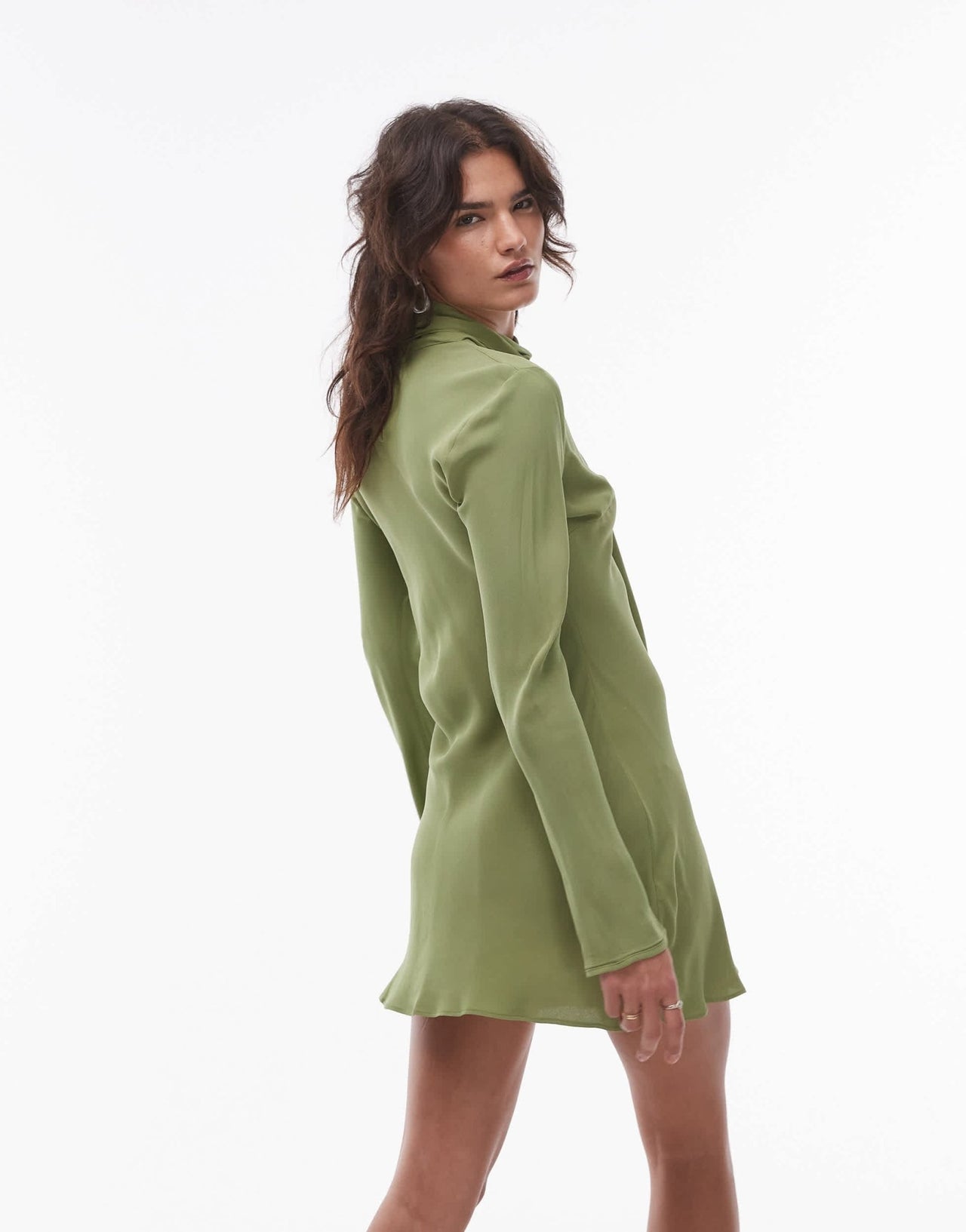 Mango Capsule neck tie mini dress with sleeve detail in green - ASOS Sample Sale