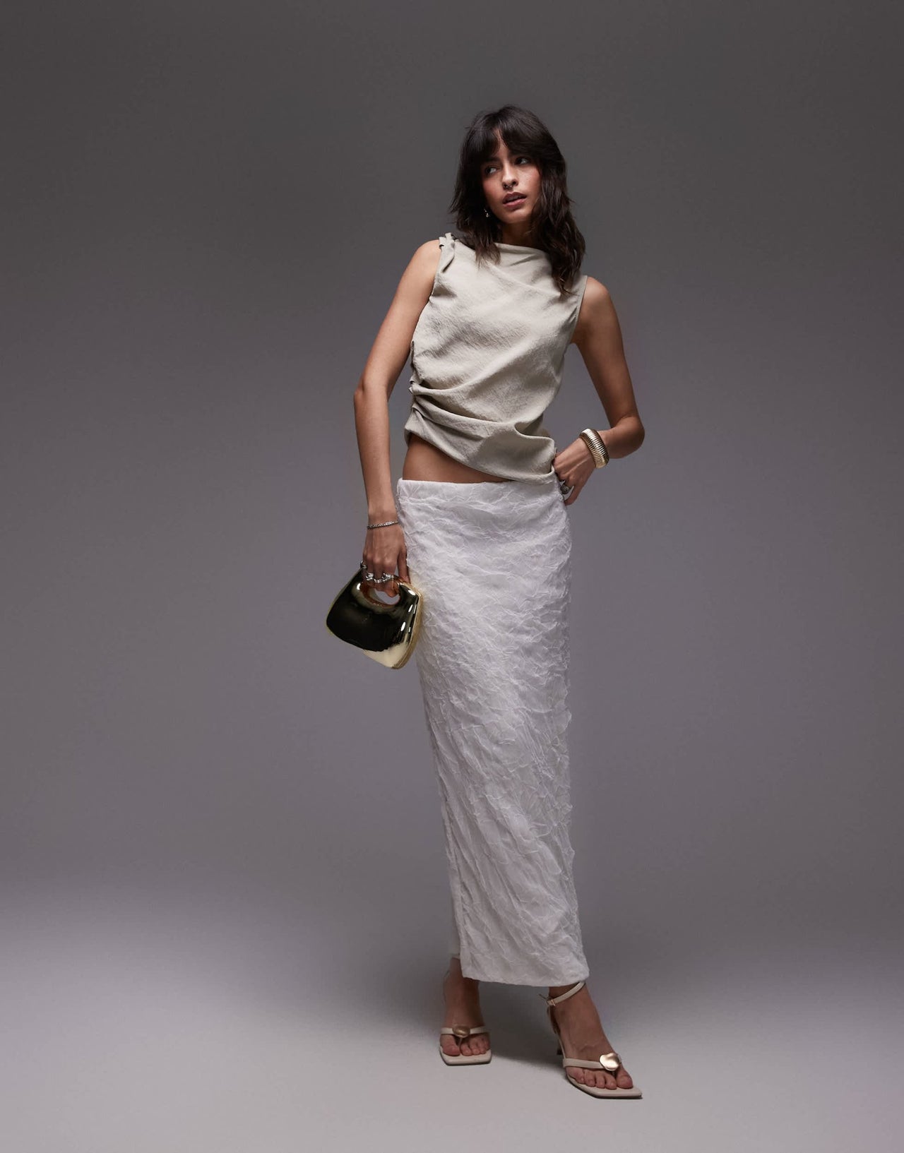 Mango capsule premium textured midi skirt in white - ASOS Sample Sale