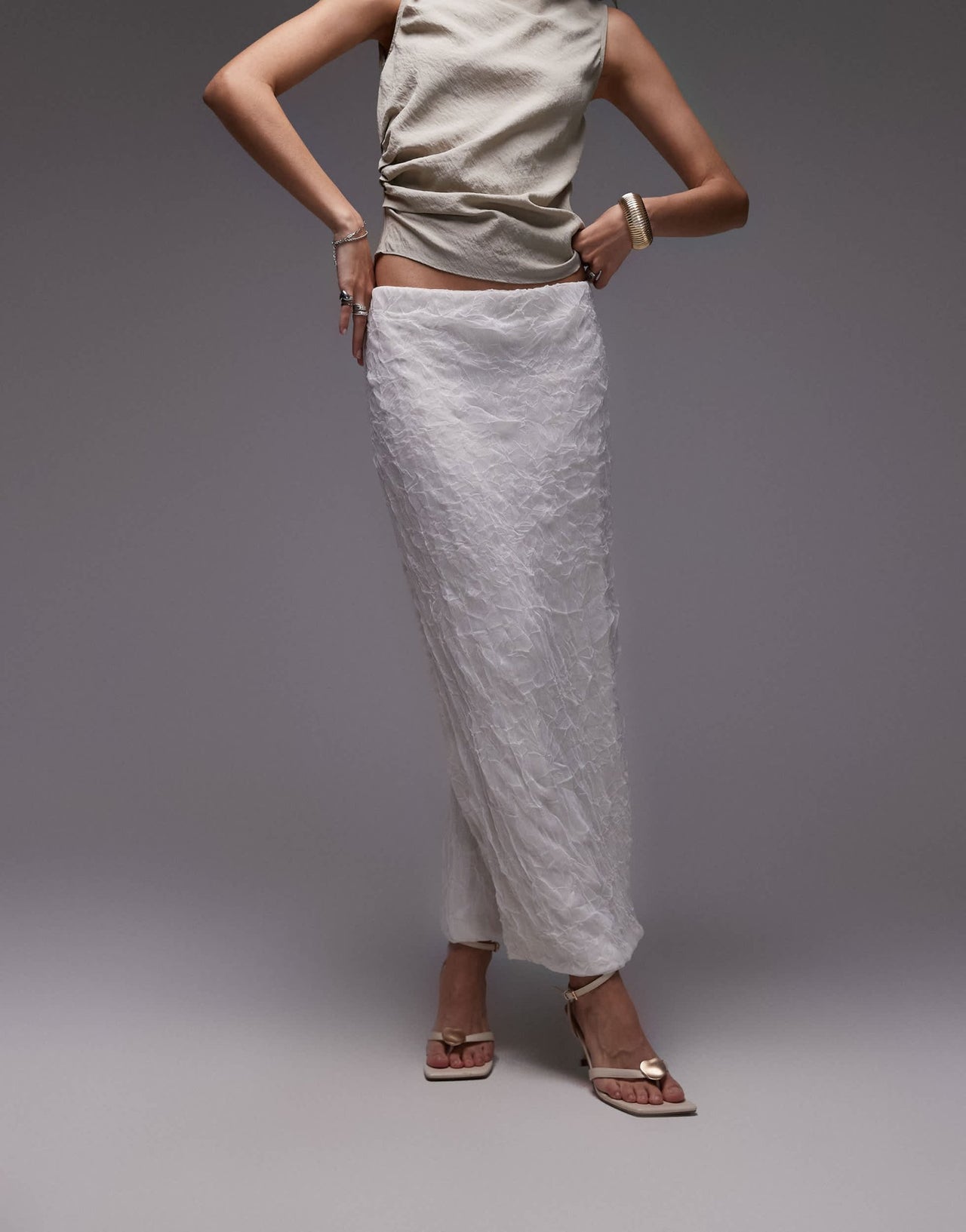 Mango capsule premium textured midi skirt in white - ASOS Sample Sale