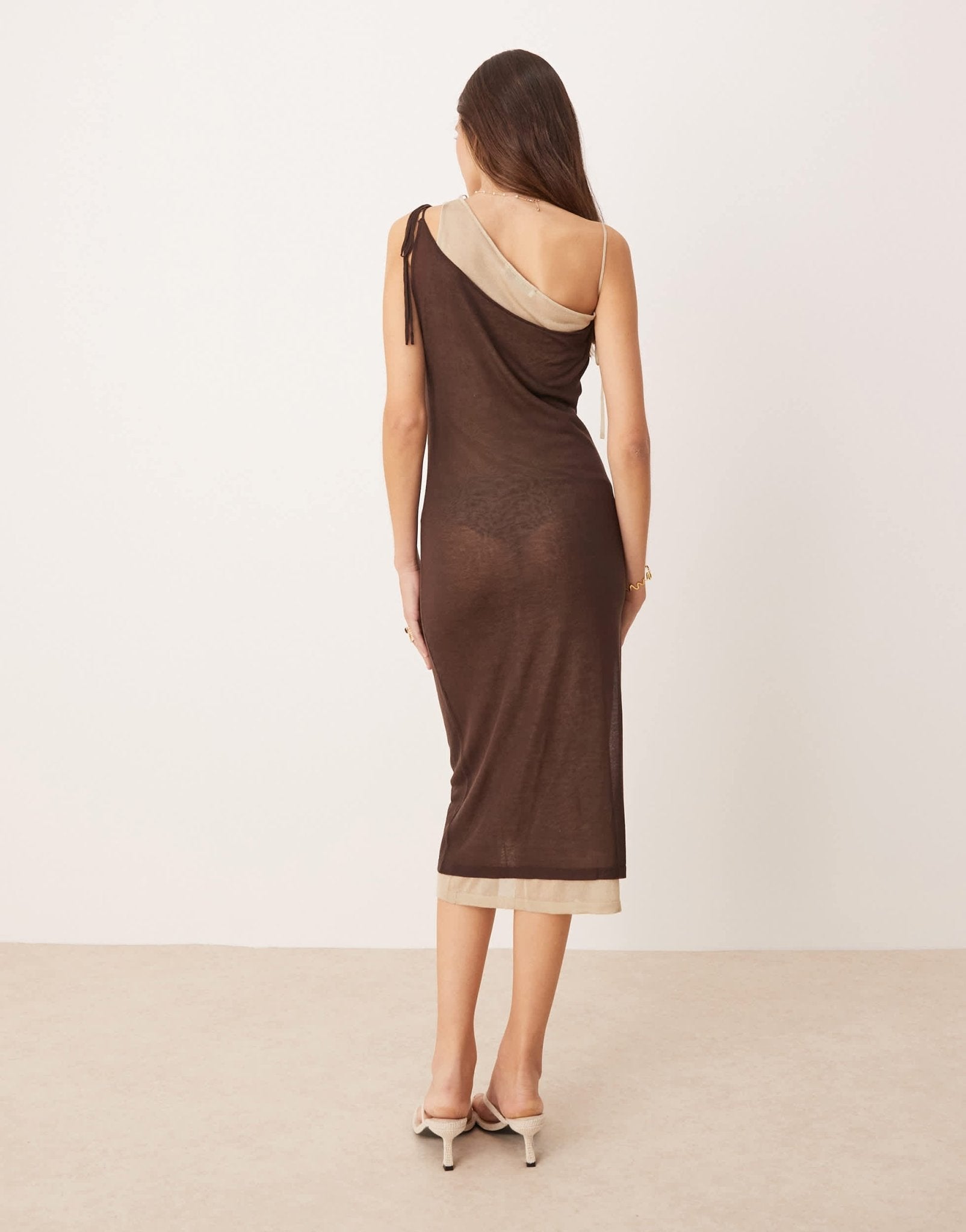 Mango capsule sheer 2 in 1 cami dress in chocolate - ASOS Sample Sale