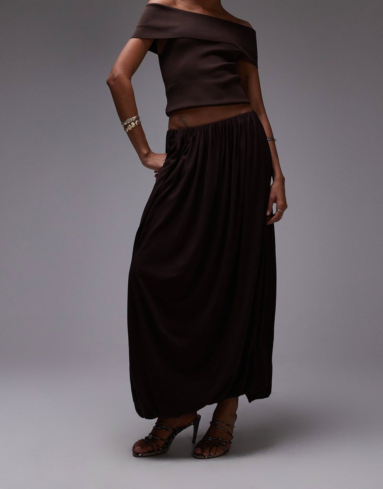 Mango capsule soft drape maxi skirt in deep chocolate - ASOS Sample Sale