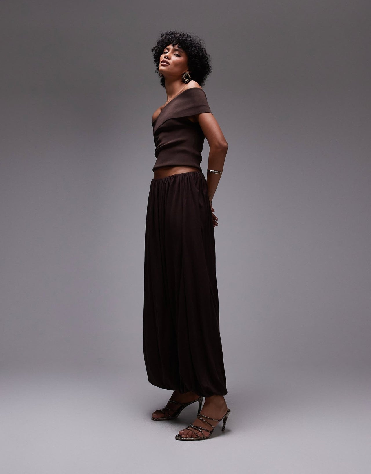 Mango capsule soft drape maxi skirt in deep chocolate - ASOS Sample Sale
