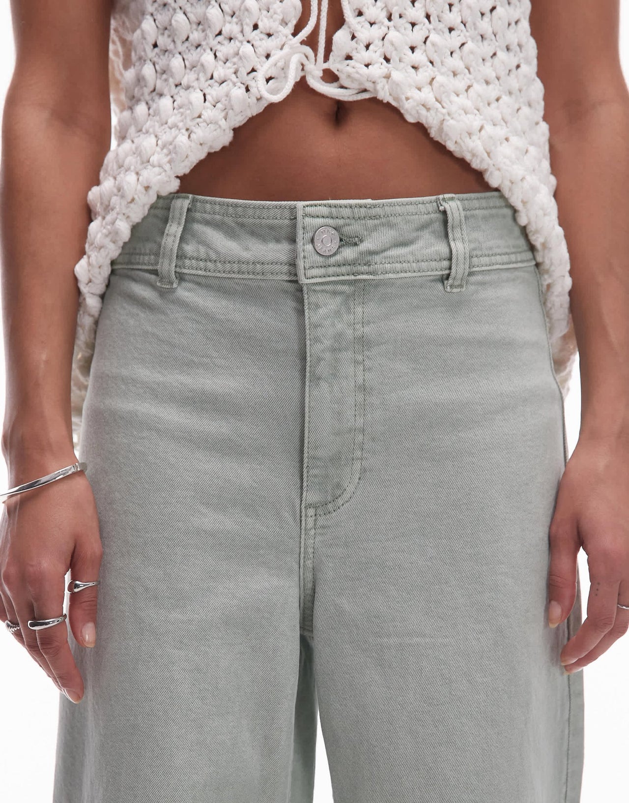 Mango Catherin wide leg jeans in sage green - ASOS Sample Sale