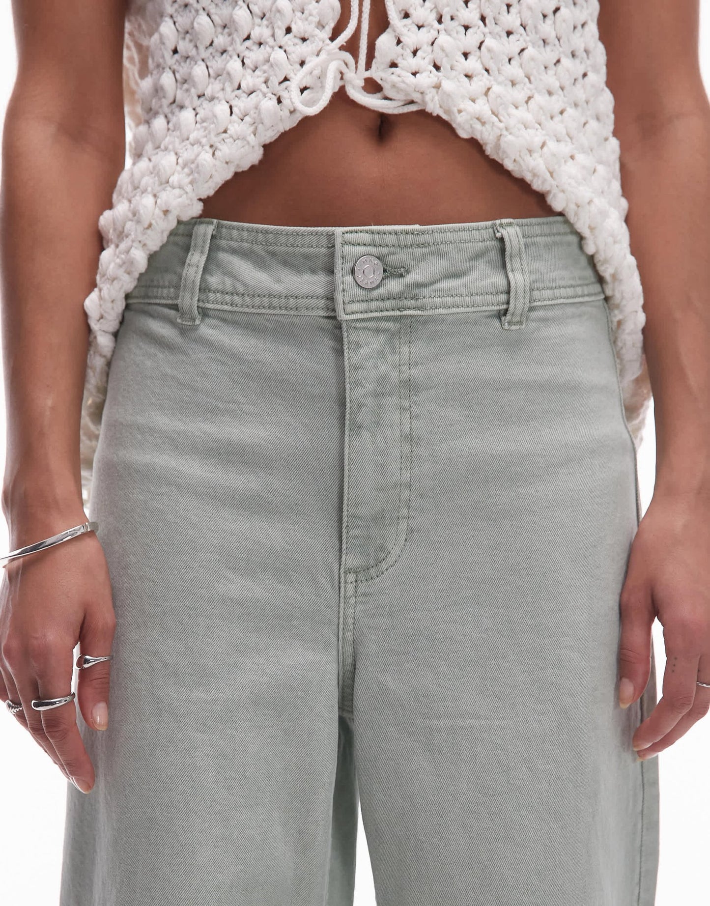 Mango Catherin wide leg jeans in sage green - ASOS Sample Sale