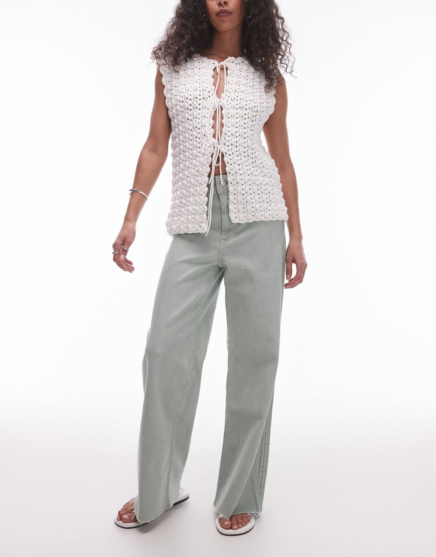 Mango Catherin wide leg jeans in sage green - ASOS Sample Sale