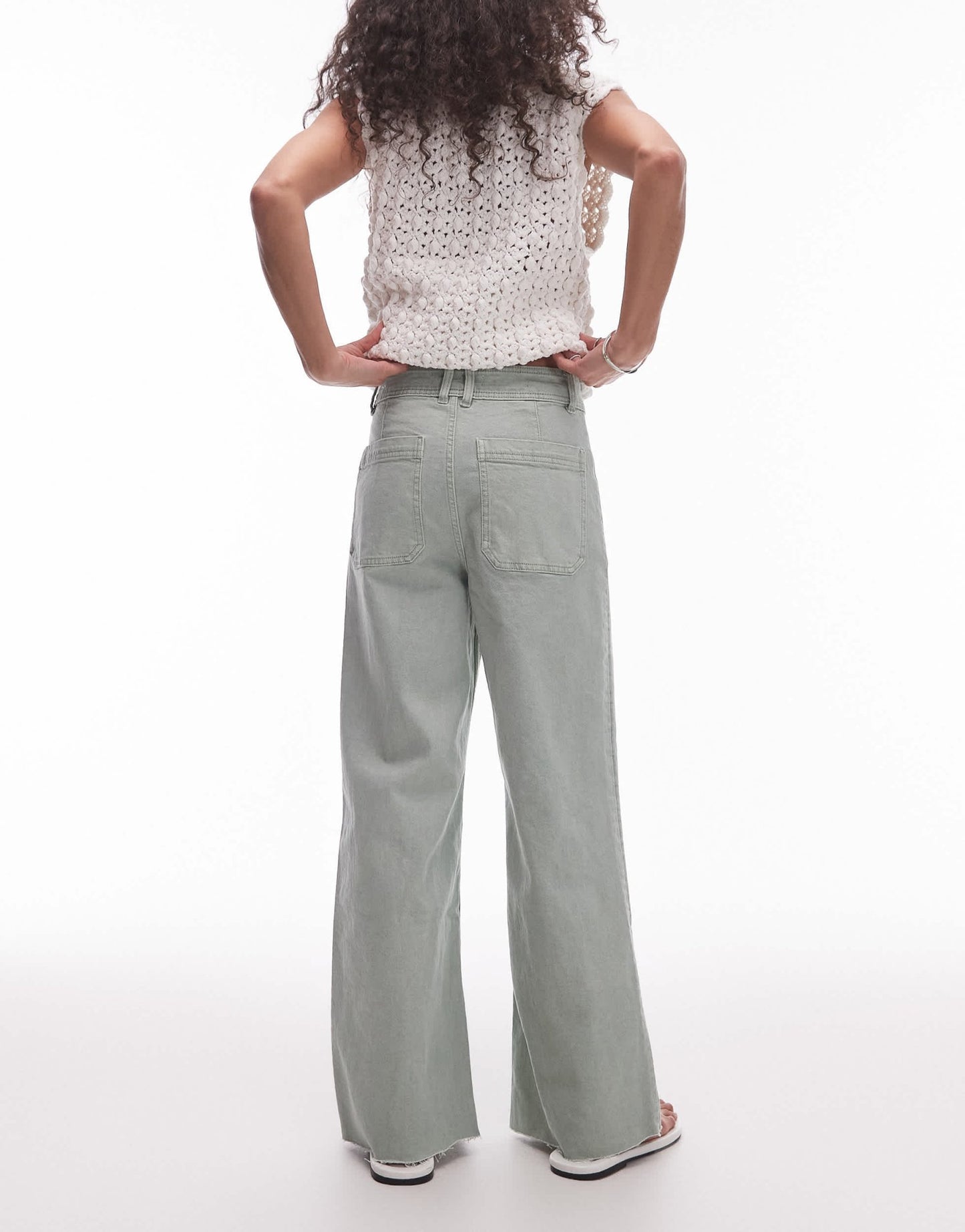 Mango Catherin wide leg jeans in sage green - ASOS Sample Sale
