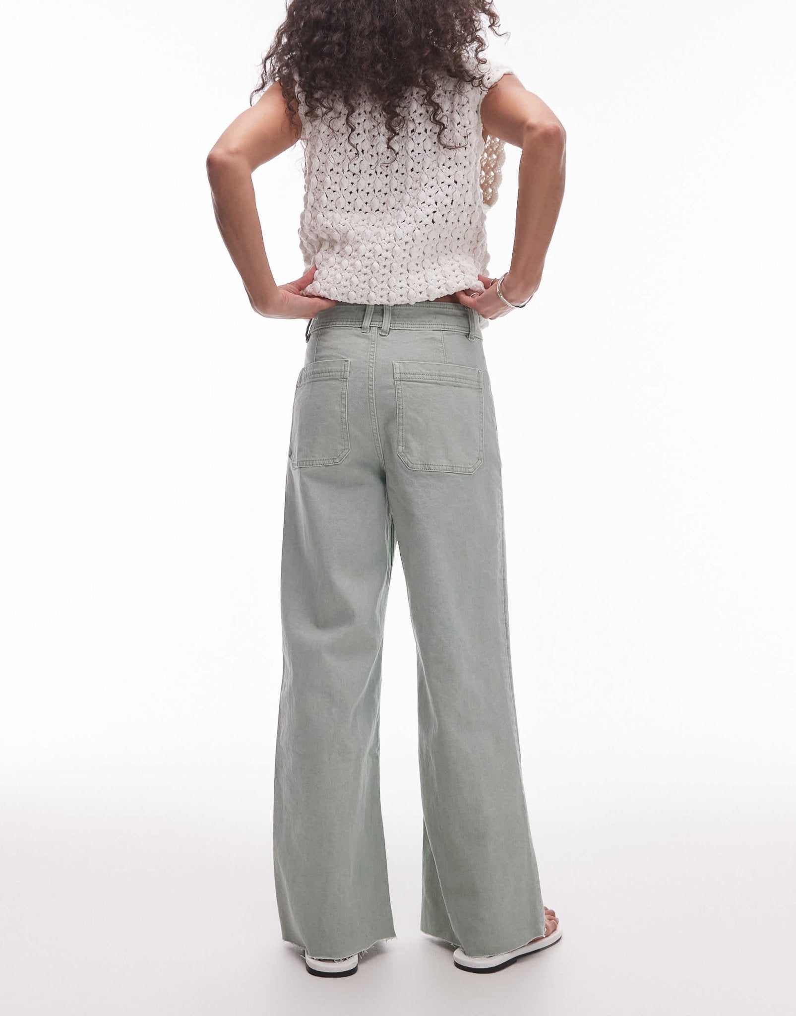 Mango Catherin wide leg jeans in sage green - ASOS Sample Sale