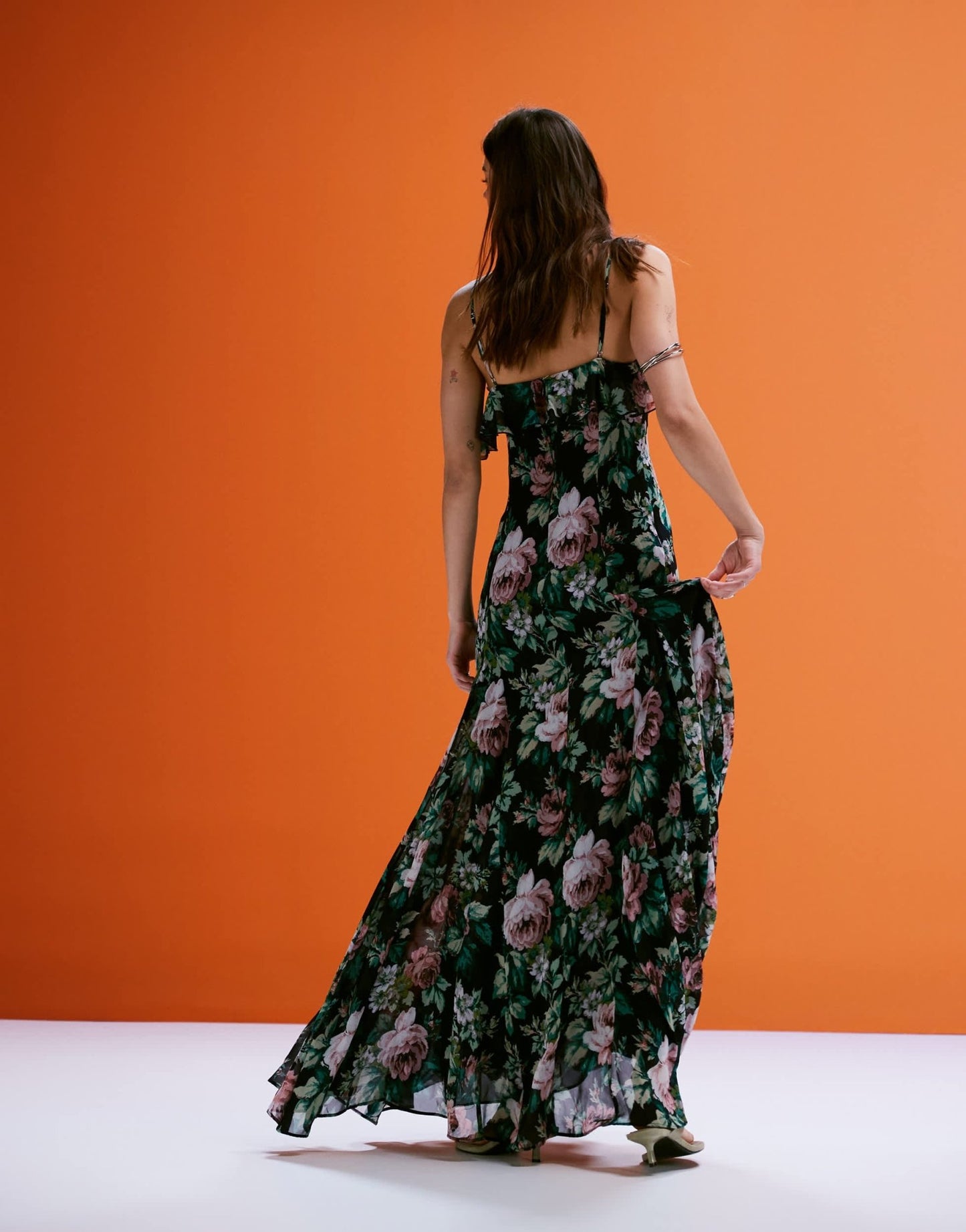 Mango chiffon ruffle maxi dress in deep floral print - ASOS Sample Sale