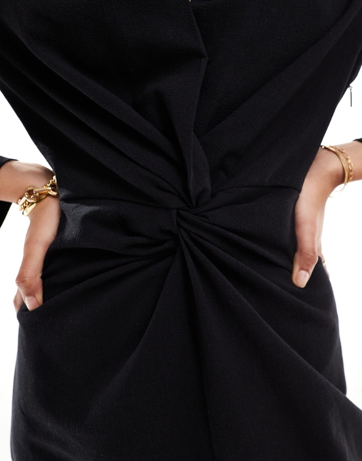 Mango cinched waist long sleeve dress in black - ASOS Sample Sale