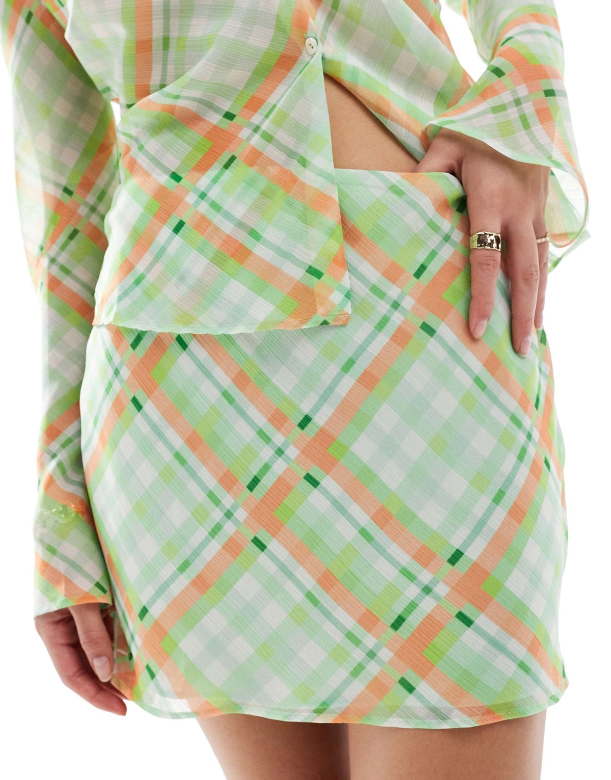 Mango co-ord check skirt in orange and green - ASOS Sample Sale