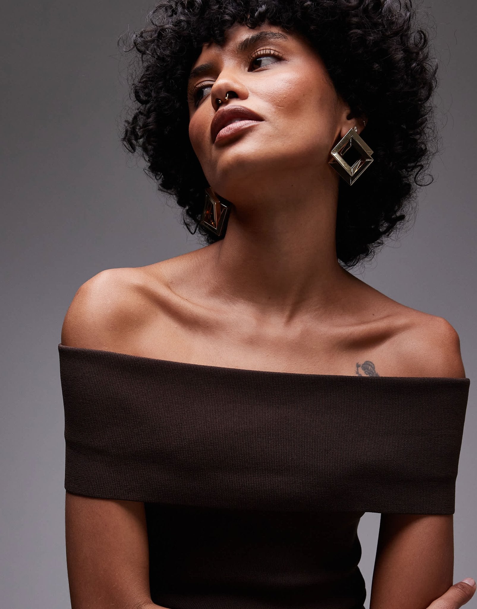 Mango compact knit bardot top in black - ASOS Sample Sale