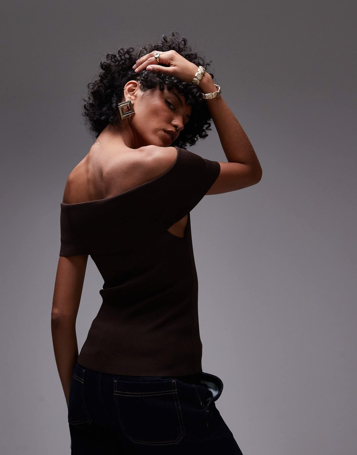Mango compact knit bardot top in black - ASOS Sample Sale