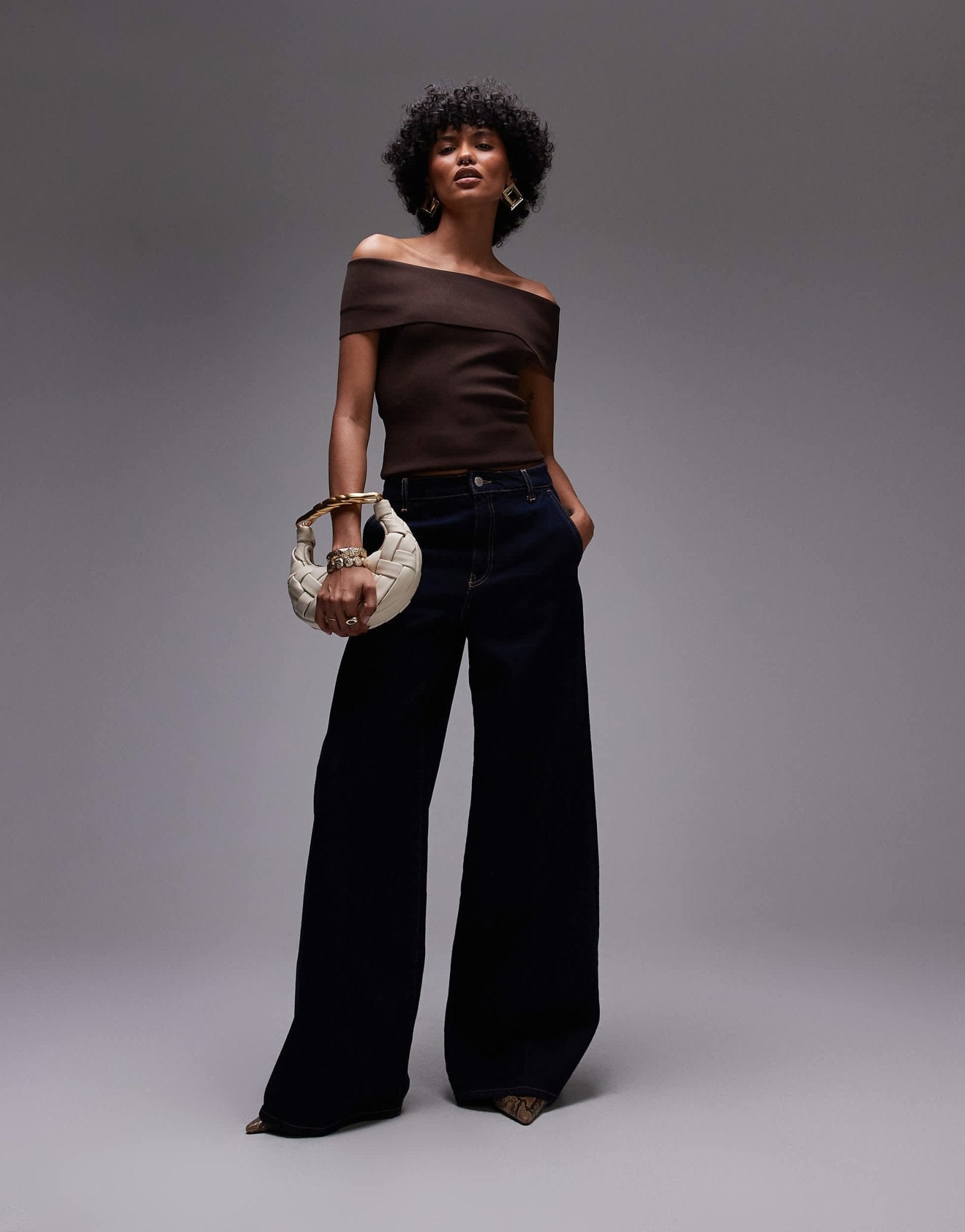 Mango compact knit bardot top in black - ASOS Sample Sale