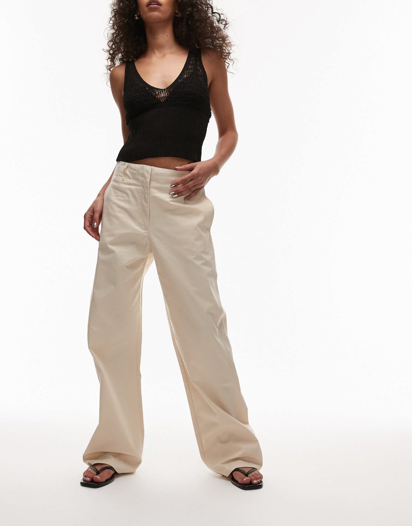 Mango concealed button slim trouser in light beige - ASOS Sample Sale