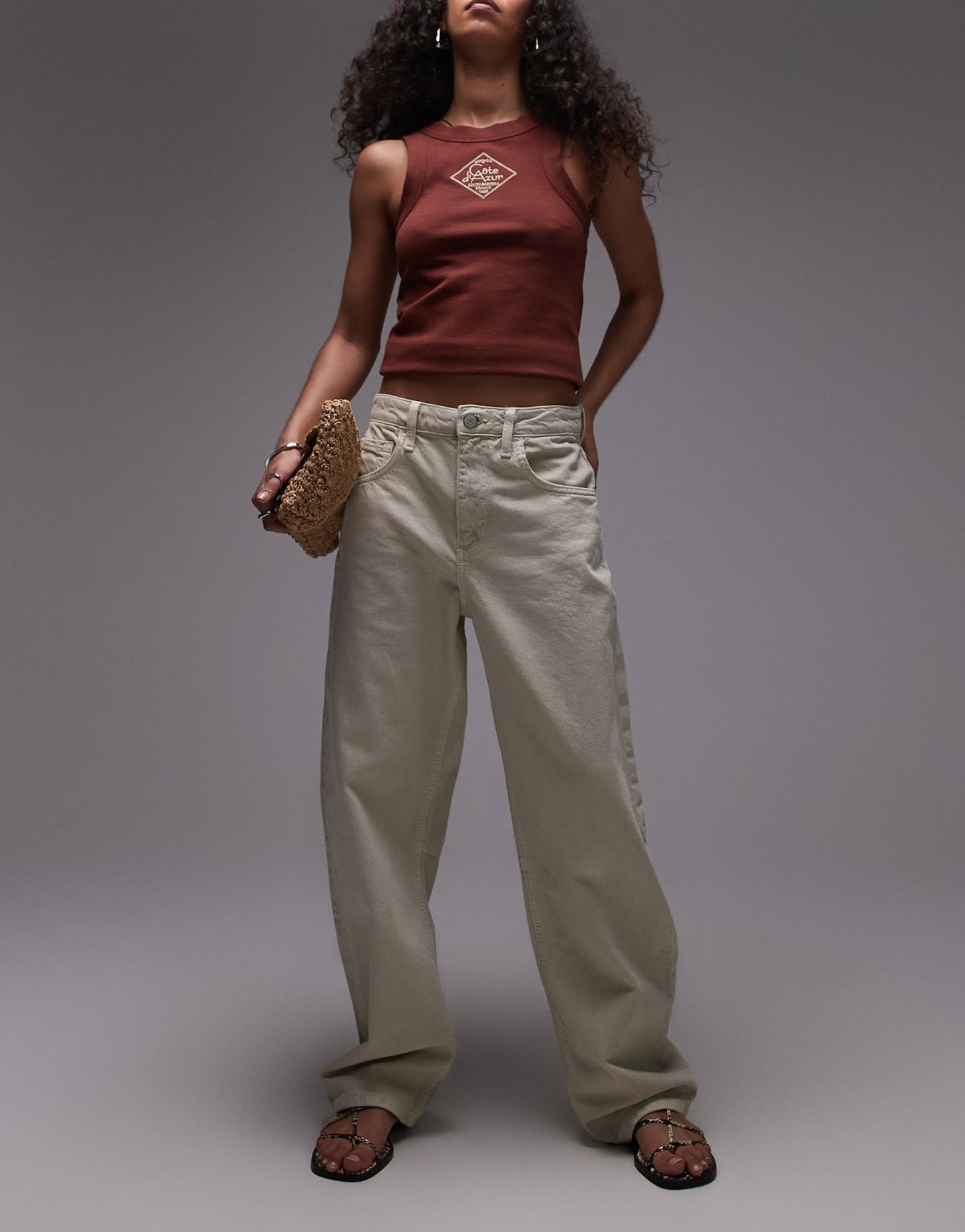 Mango cotton barrel jean in stone - ASOS Sample Sale