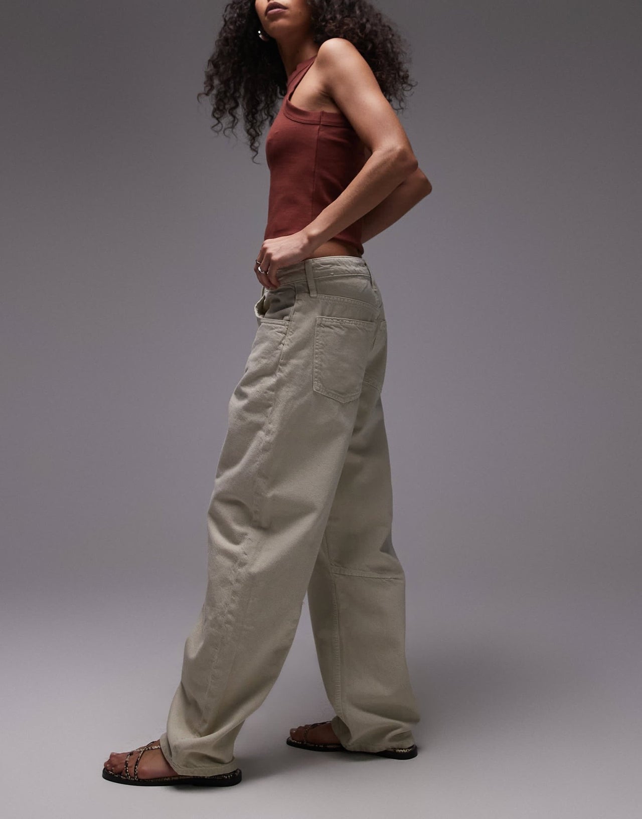 Mango cotton barrel jean in stone - ASOS Sample Sale