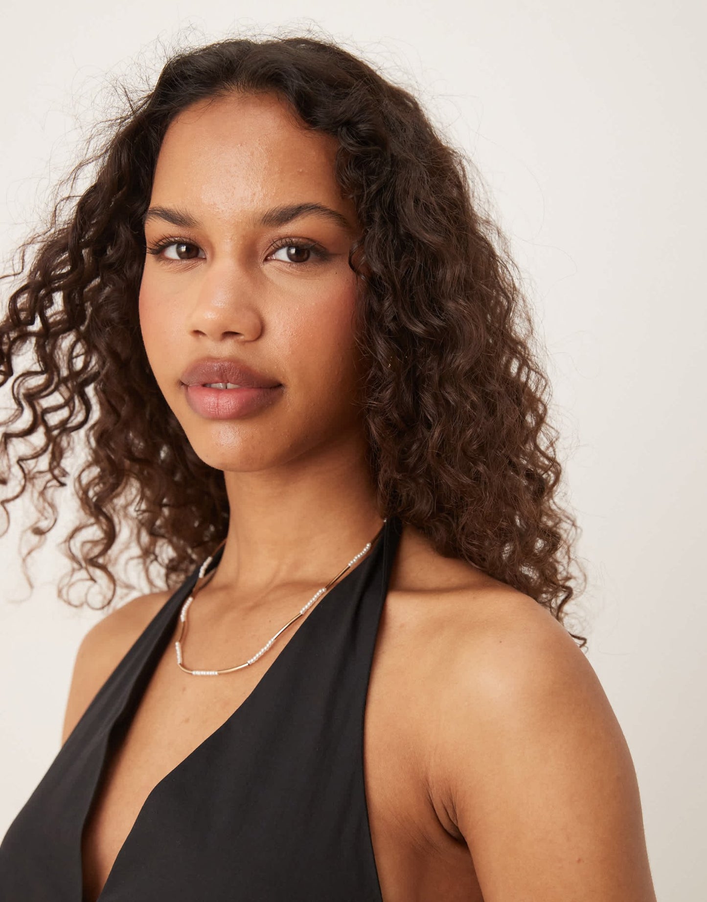 Mango cotton halter neck drop waist midaxi dress with structured bodice in black - ASOS Sample Sale