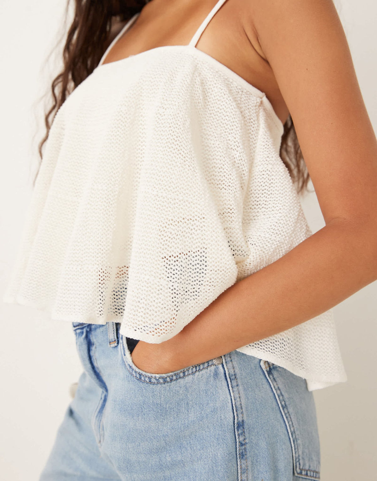 Mango cotton mix fine knit peplum cami top in white - ASOS Sample Sale