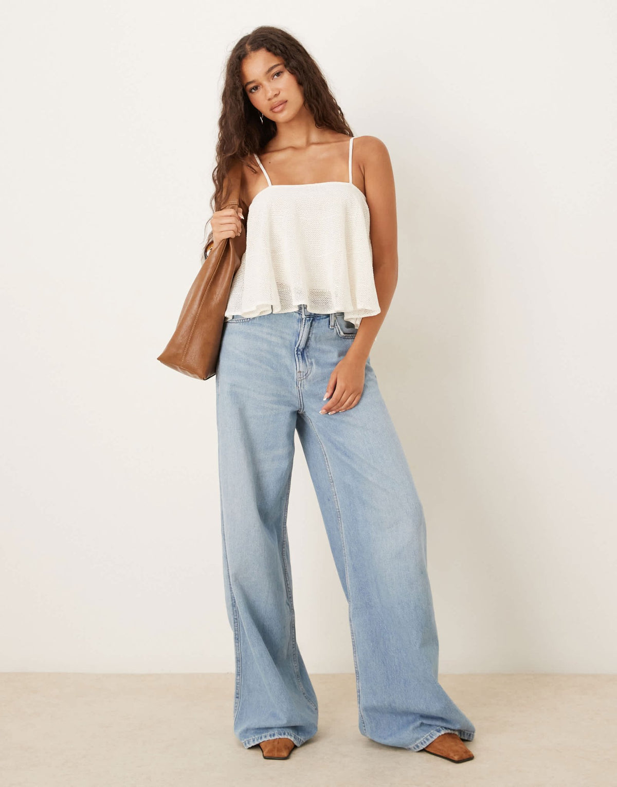 Mango cotton mix fine knit peplum cami top in white - ASOS Sample Sale