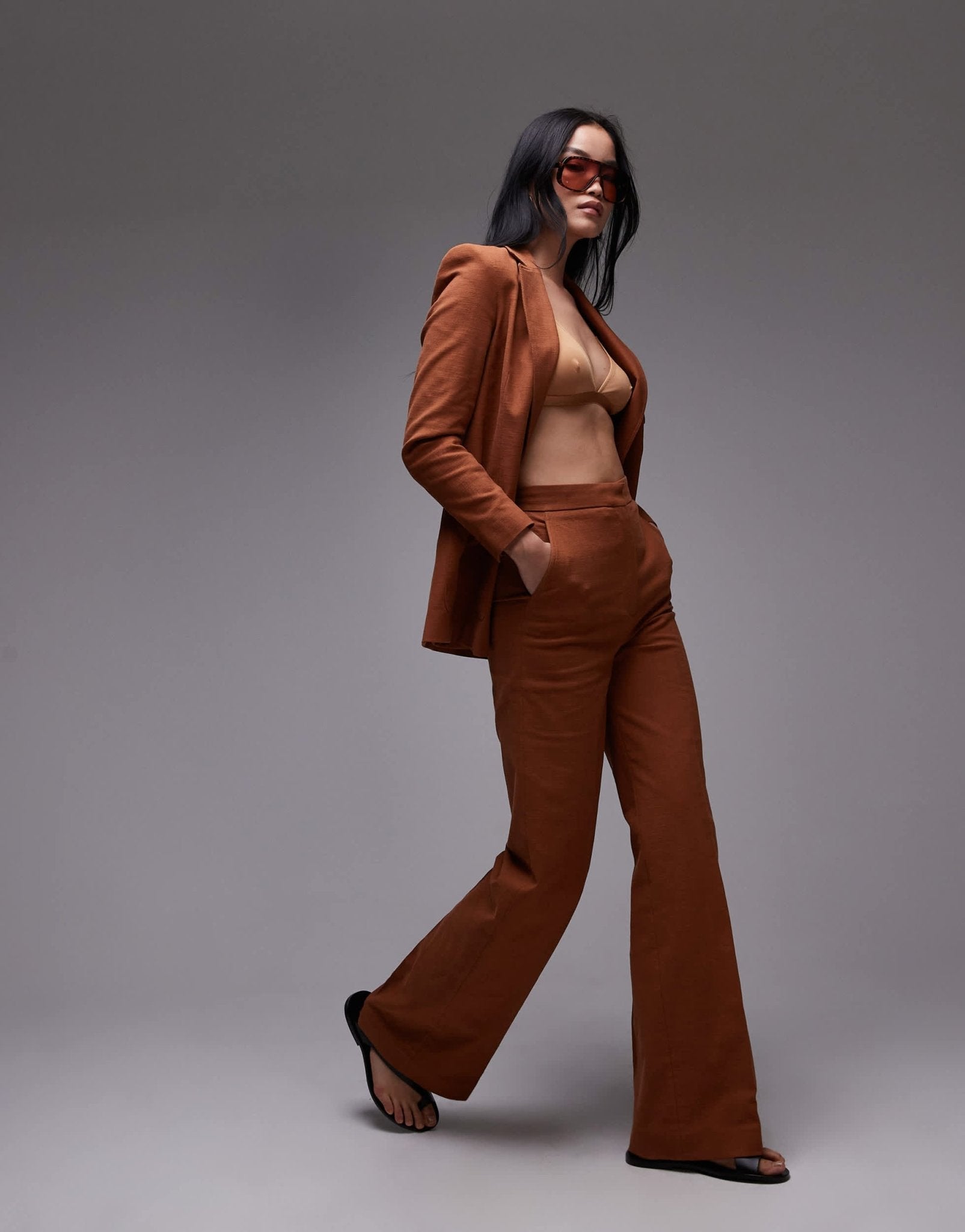 Mango cotton straight leg tailored trouser co-ord in burnt orange - ASOS Sample Sale