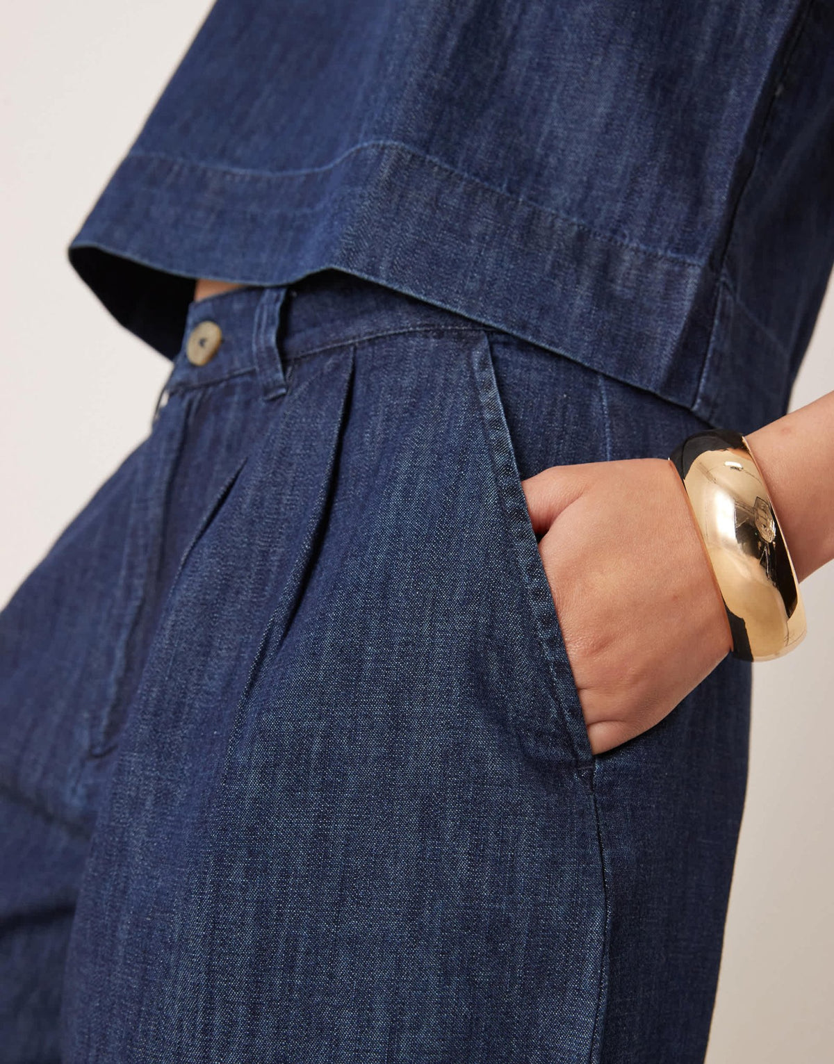 Mango cotton tailored longline denim short co-ord with dart detailing in indigo - ASOS Sample Sale