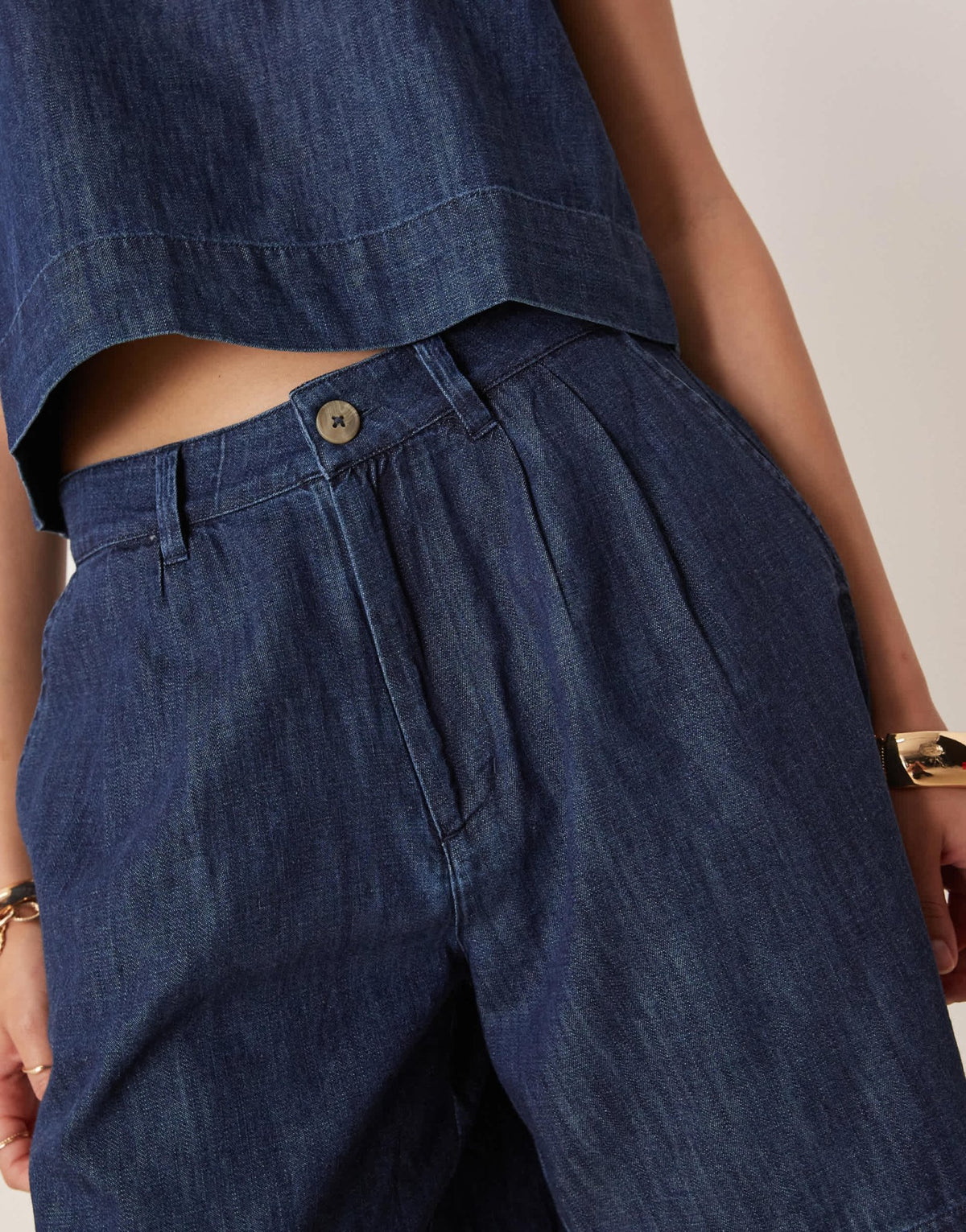 Mango cotton tailored longline denim short co-ord with dart detailing in indigo - ASOS Sample Sale