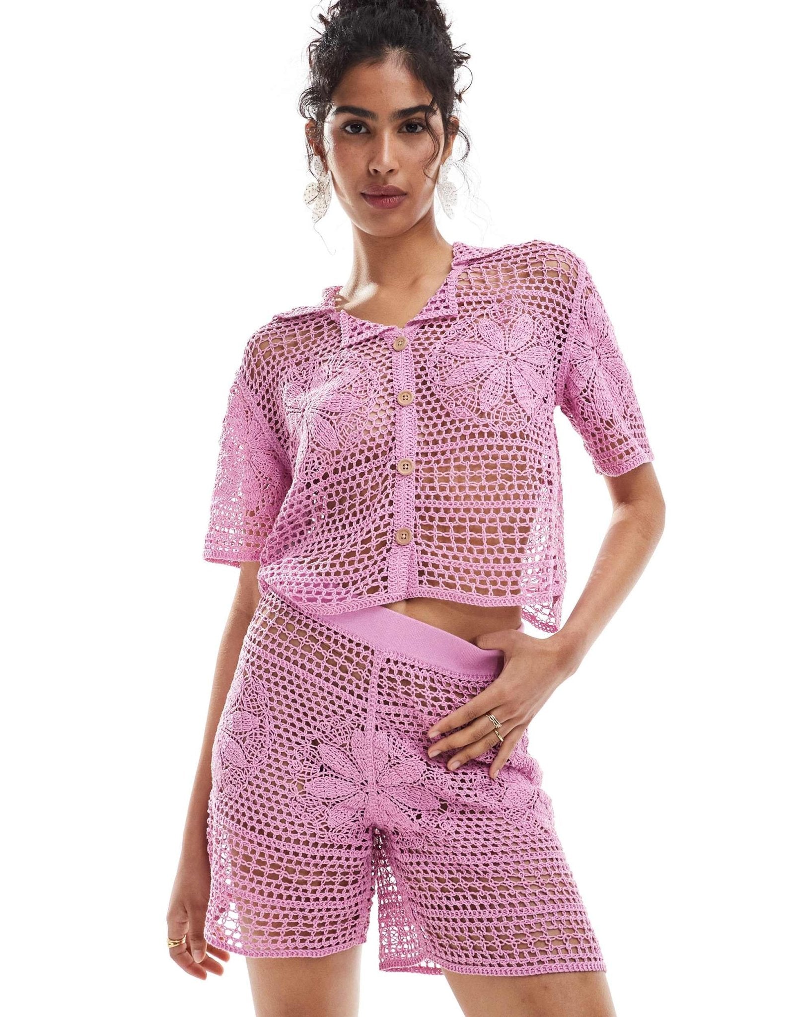 Mango crochet co - ord shorts in pink - ASOS Sample Sale