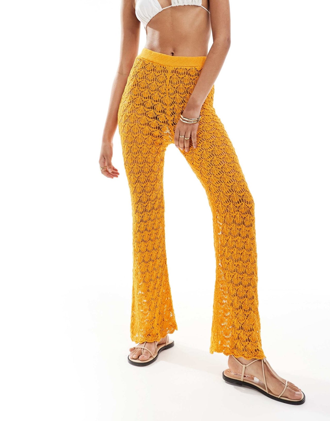 Mango crochet straight leg co - ord trousers in orange - ASOS Sample Sale