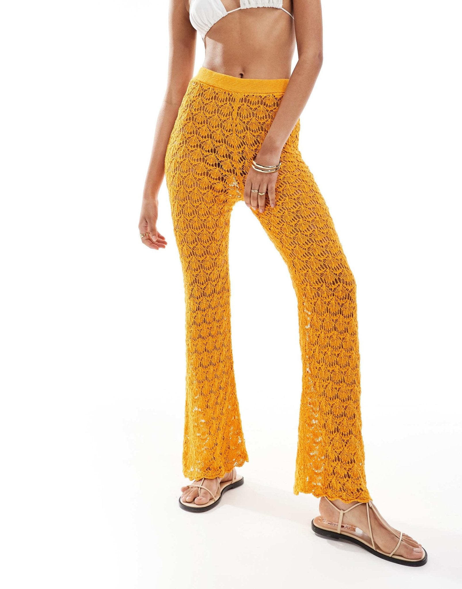 Mango crochet straight leg co - ord trousers in orange - ASOS Sample Sale
