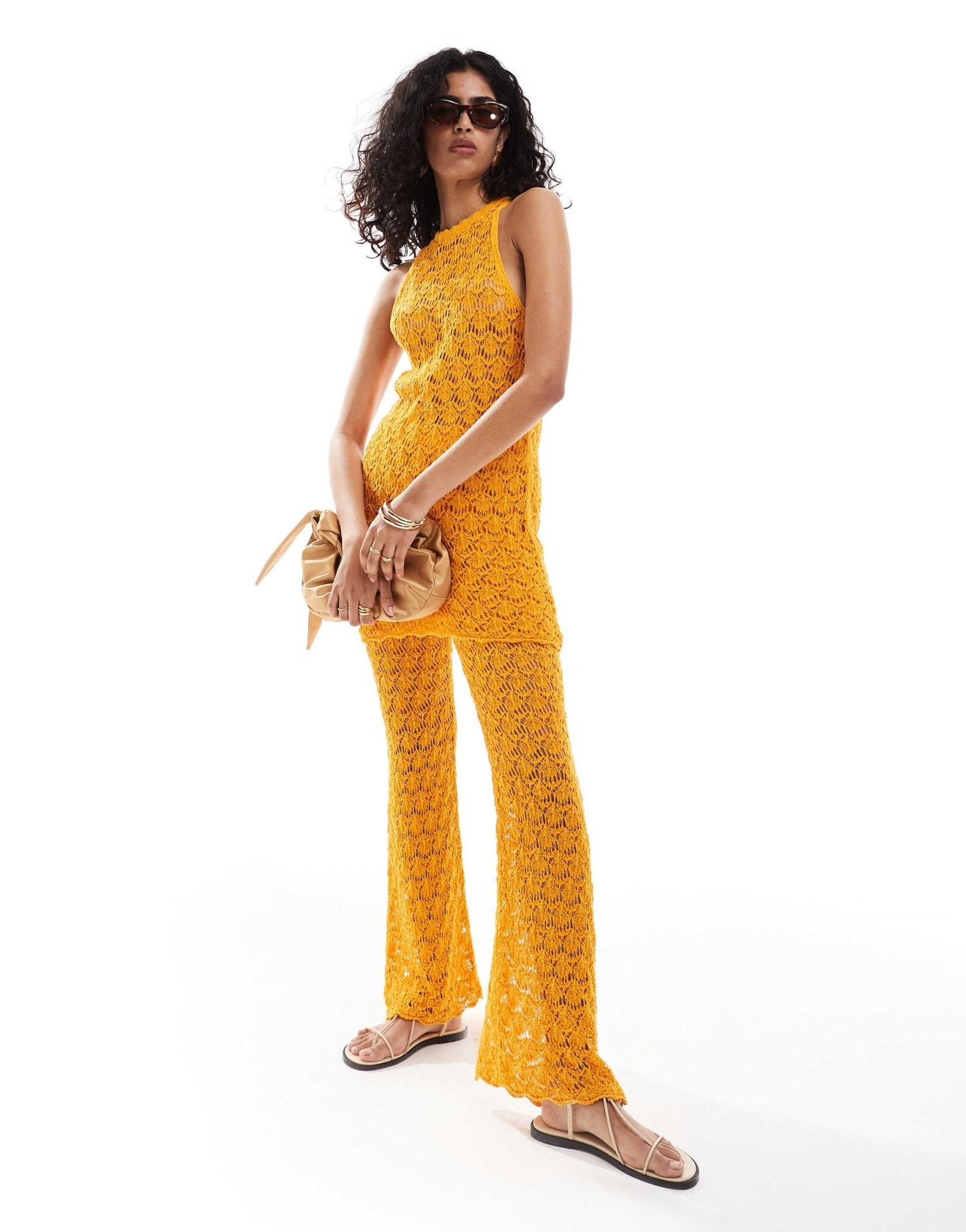 Mango crochet straight leg co - ord trousers in orange - ASOS Sample Sale
