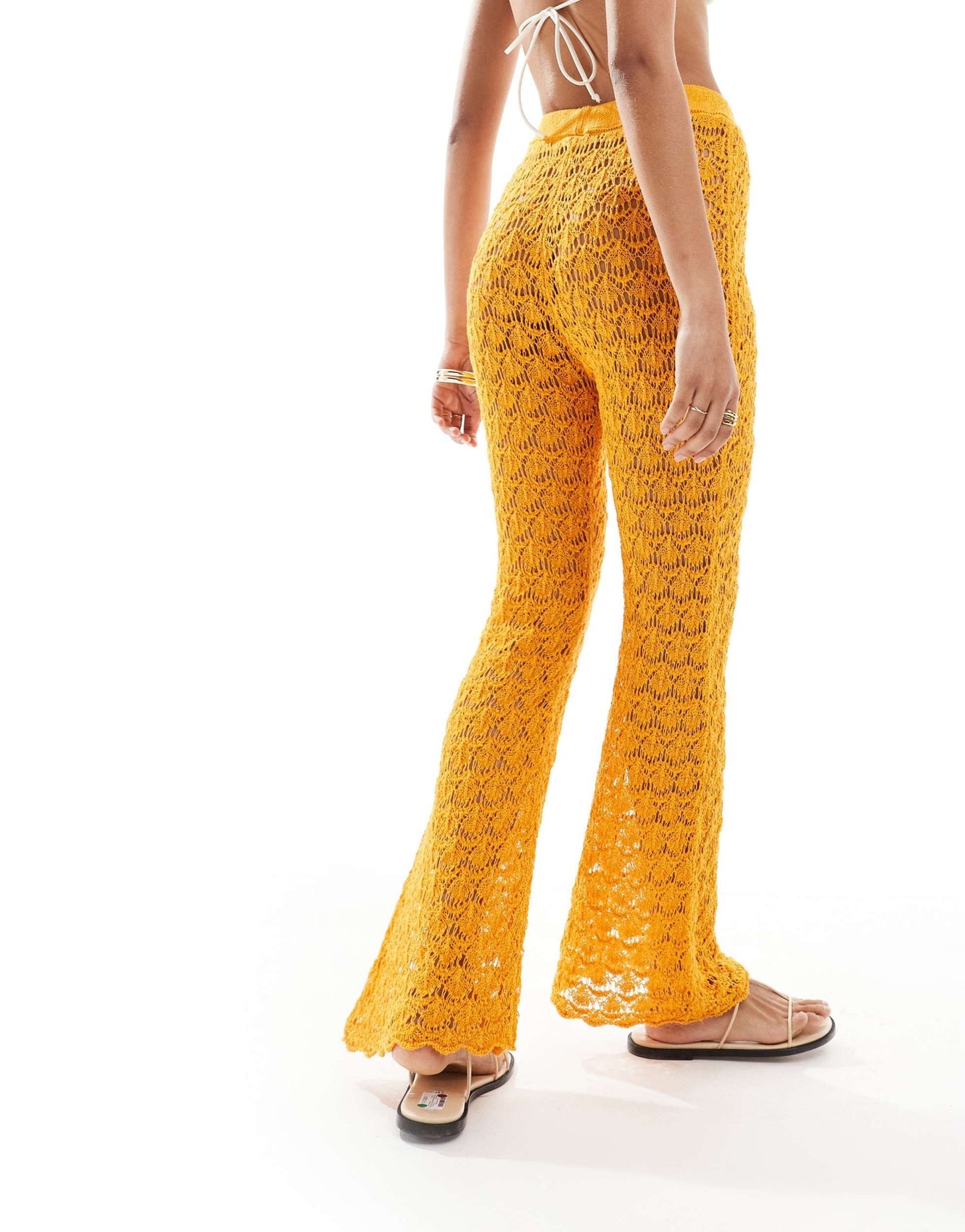 Mango crochet straight leg co - ord trousers in orange - ASOS Sample Sale