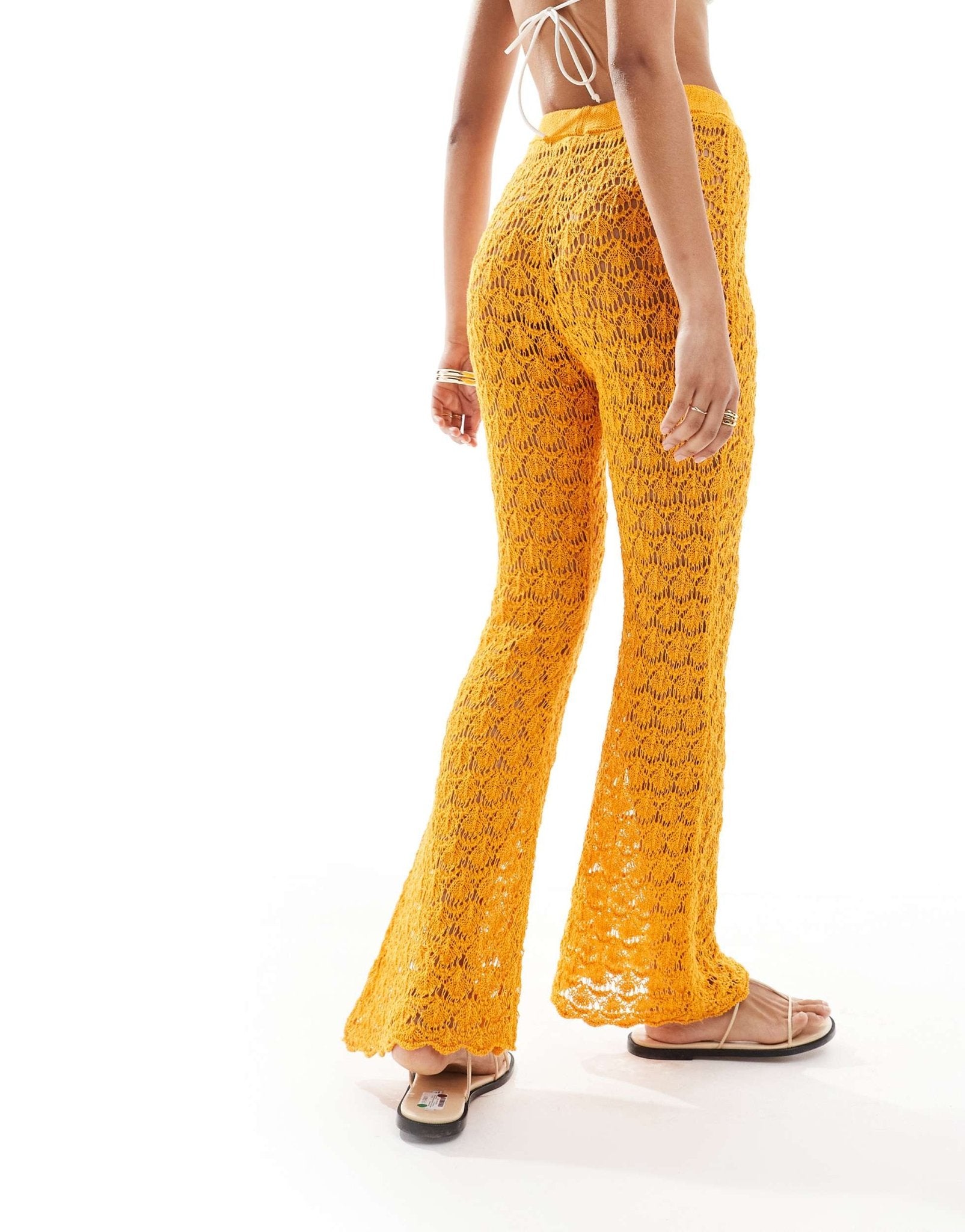 Mango crochet straight leg co - ord trousers in orange - ASOS Sample Sale
