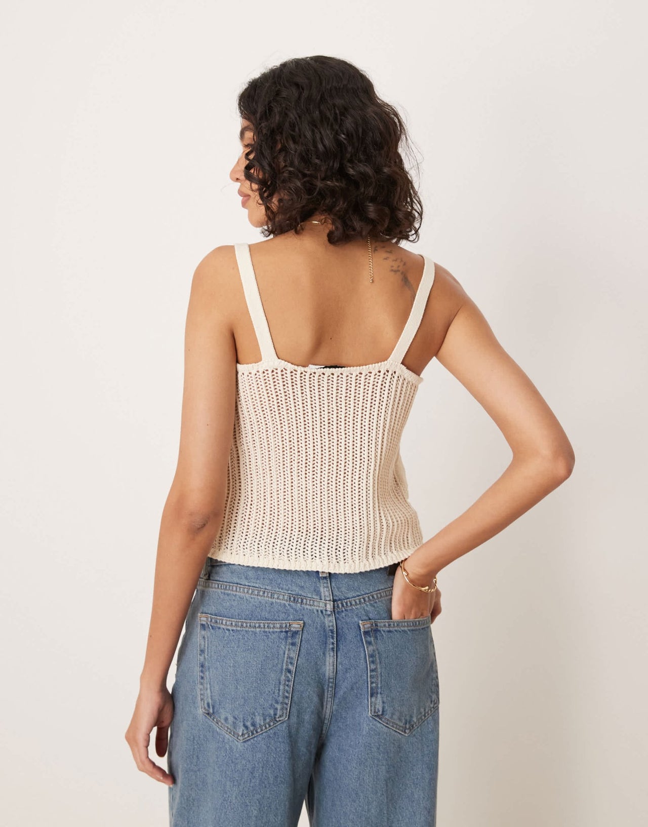 Mango crochet tie front knitted cami top in light beige - ASOS Sample Sale