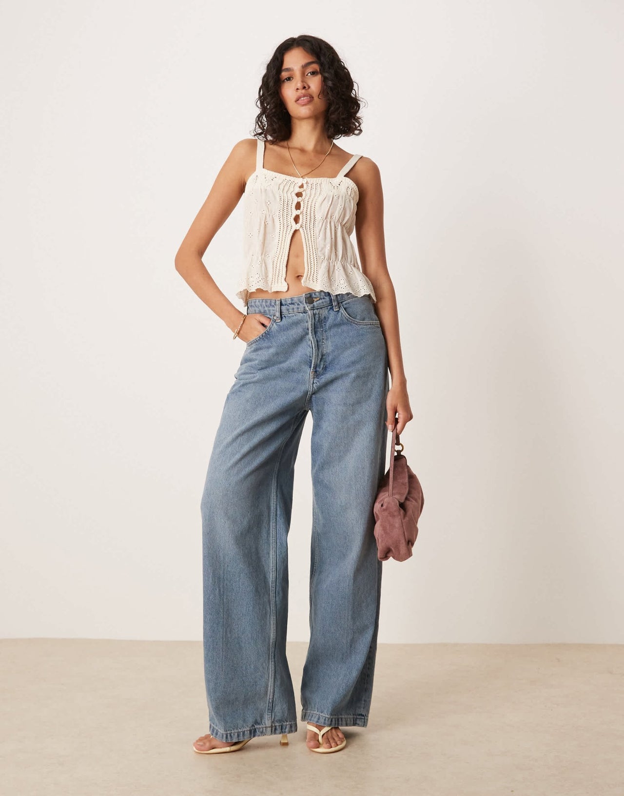Mango crochet tie front knitted cami top in light beige - ASOS Sample Sale