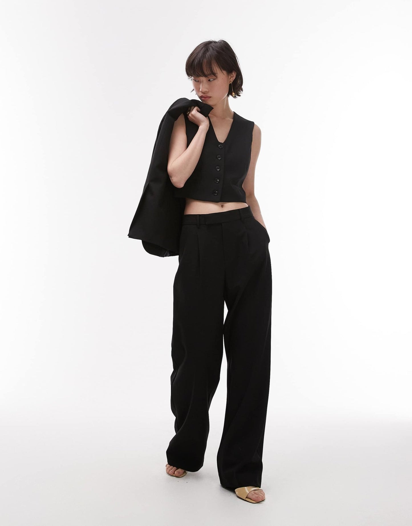 Mango cropped waistcoat co-ord in black - ASOS Sample Sale
