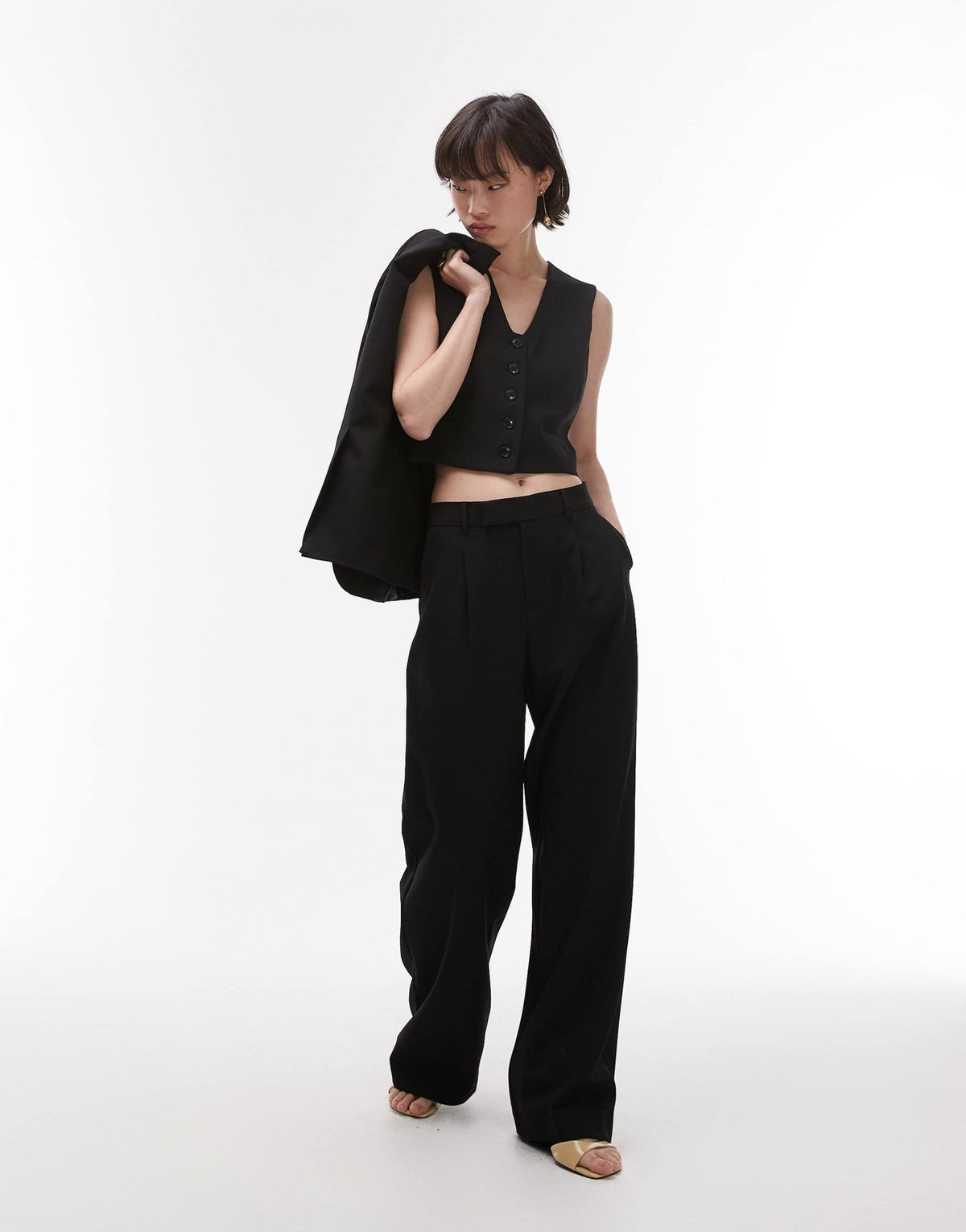 Mango cropped waistcoat co-ord in black - ASOS Sample Sale