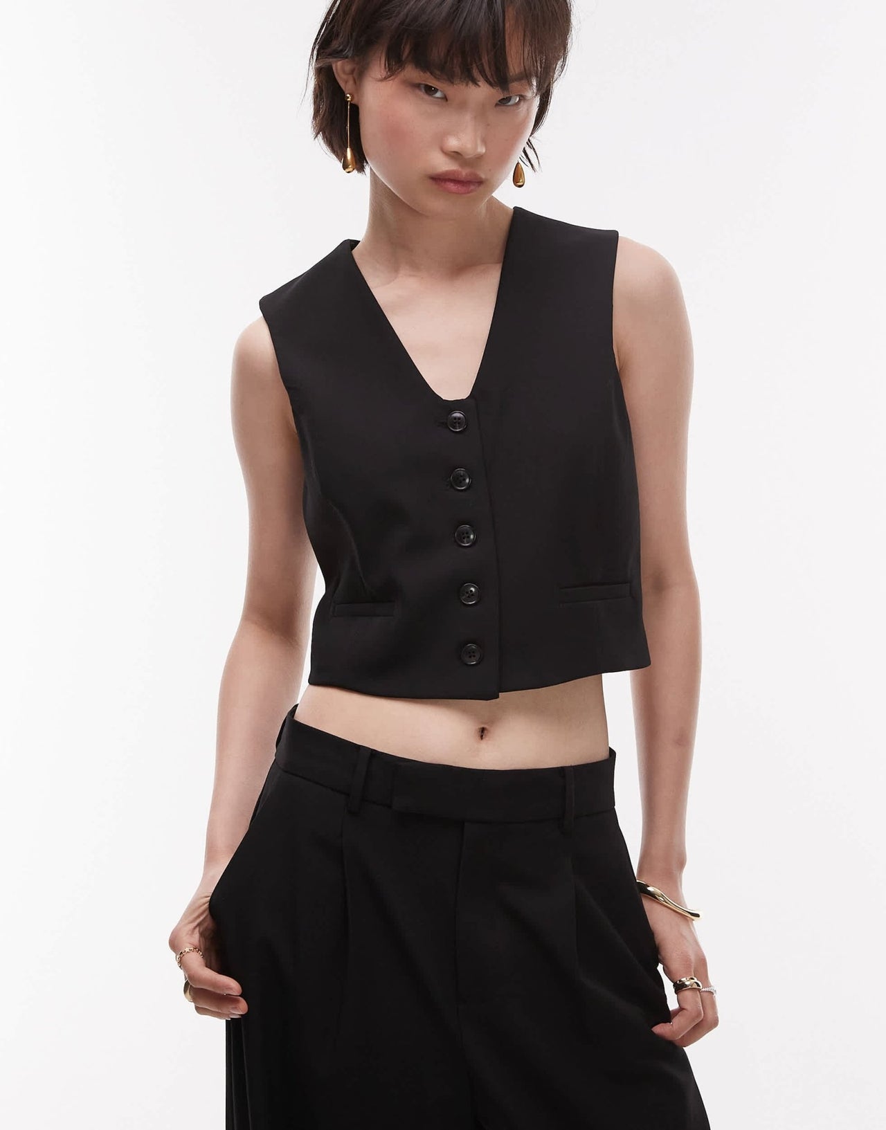 Mango cropped waistcoat co-ord in black - ASOS Sample Sale