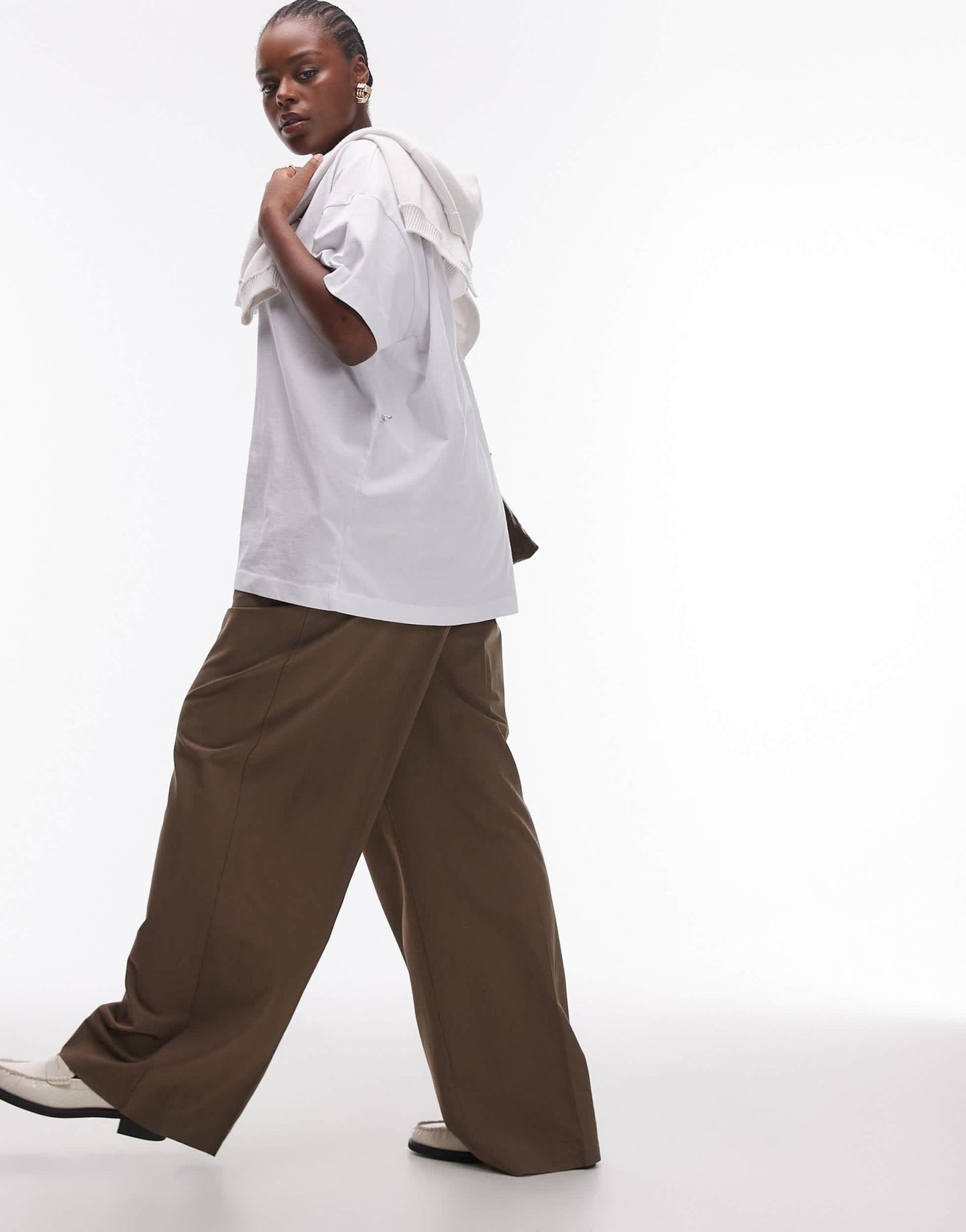 Mango curve elasticated tie waist relaxed trouser in brown - ASOS Sample Sale